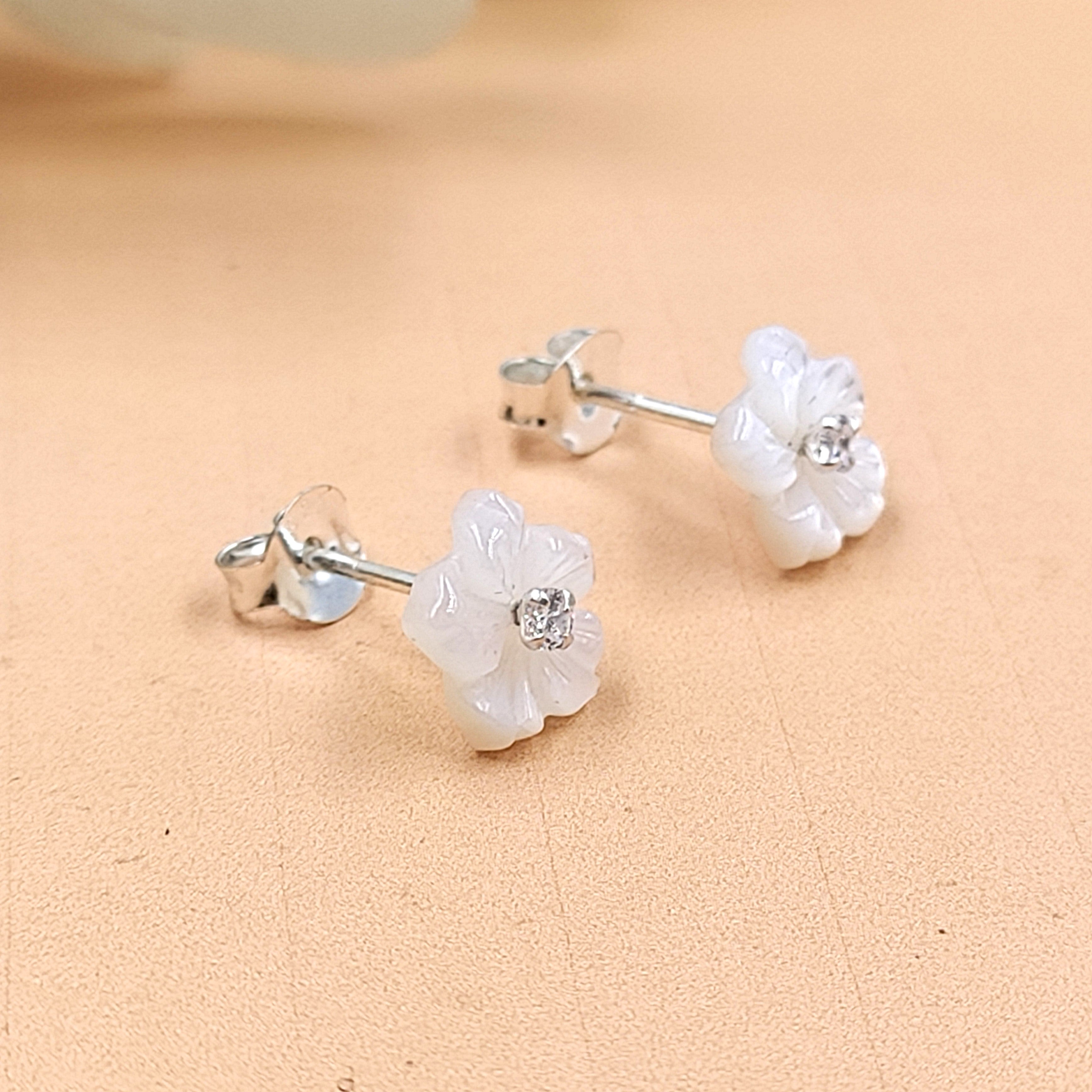 Silver Floral Stud Earring Flower Stud Post Blossom Floral Earring Solid 925
