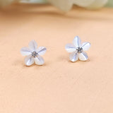 Silver White Stud Earring Cubic Ziriconia Flower Stud Post bridesmaid Floral Earring Handcrafted Gift Stud Pushback Solid 925 Cute Gift