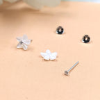 Silver White Stud Earring Cubic Ziriconia Flower Stud Post bridesmaid Floral Earring Handcrafted Gift Stud Pushback Solid 925 Cute Gift