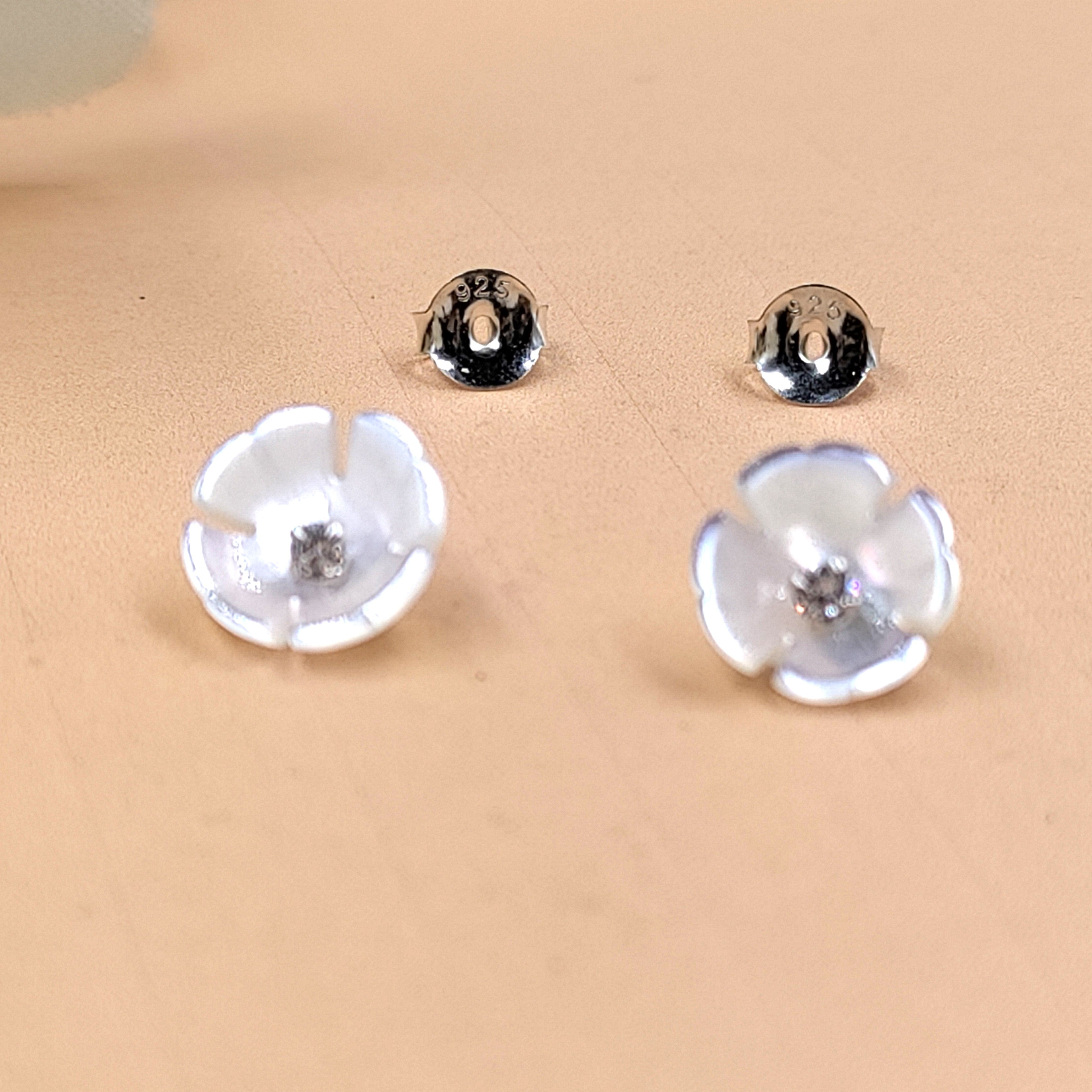 Silver White Stud Earring Cubic Ziriconia Flower Stud bridesmaid Floral Earring Handmade Gift Stud Pushback Solid 925 Gift
