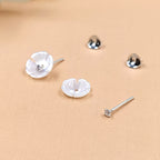 Silver White Stud Earring Cubic Ziriconia Flower Stud bridesmaid Floral Earring Handmade Gift Stud Pushback Solid 925 Gift