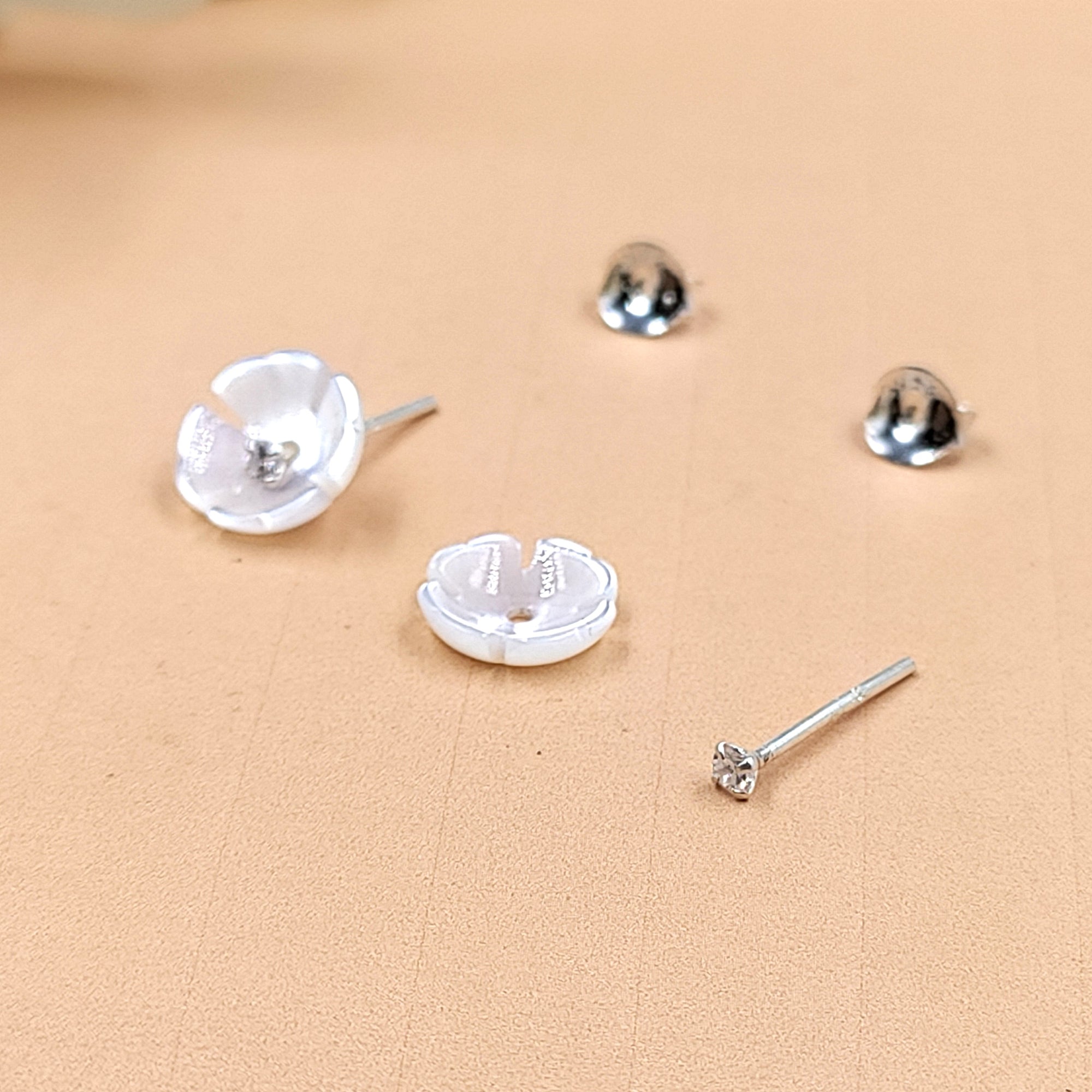 Silver White Stud Earring Cubic Ziriconia Flower Stud bridesmaid Floral Earring Handmade Gift Stud Pushback Solid 925 Gift