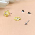 Silver Cute Flower Earring CZ Solitaire Stud Post Pretty Floral Earring Handmade Gift Stud Pushback Solid 925 Cute Gift for Grandmother