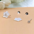 Silver Floral Stud Earring Flower Stud Post Blossom Floral Earring Handcrafted Gift Stud Pushback Solid 925 Cute Gift for Girl Daughter Wife