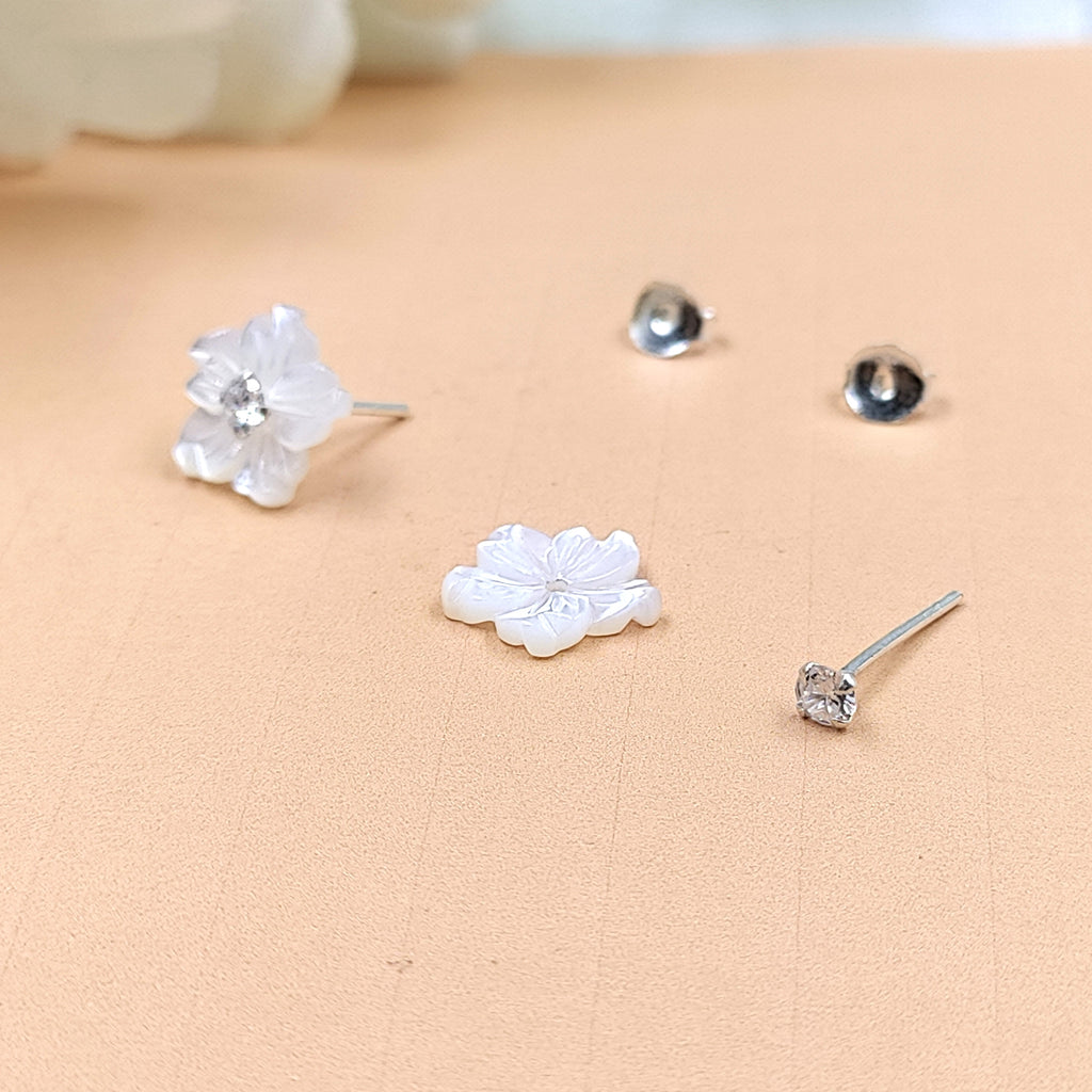 Silver Floral Stud Earring Flower Stud Post Blossom Floral Earring Handcrafted Gift Stud Pushback Solid 925 Cute Gift for Girl Daughter Wife