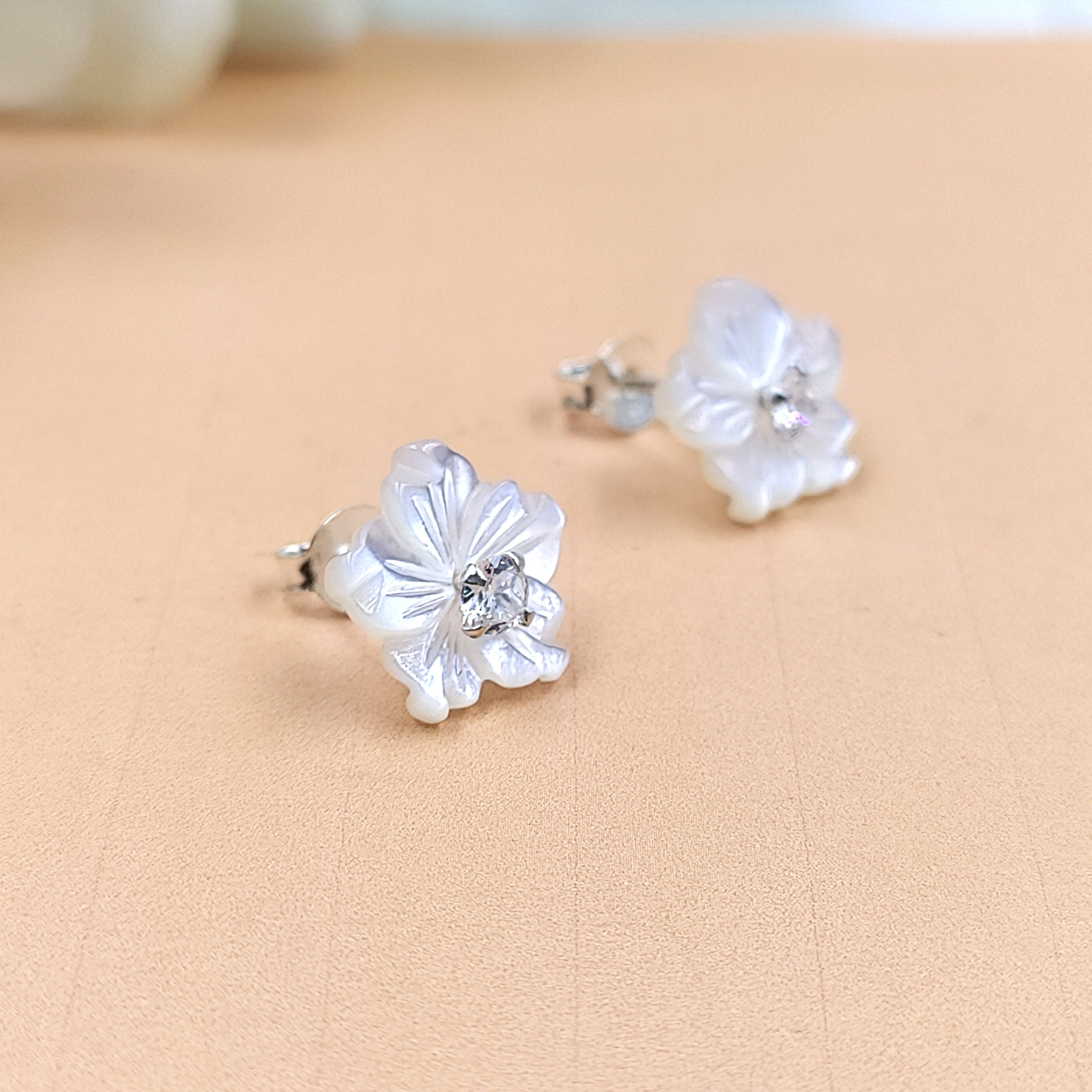 Silver Floral Stud Earring Flower Stud Post Blossom Floral Earring Solid 925
