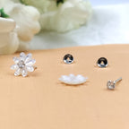 925 Silver White Stud Earring Cubic Ziriconia Flower Stud Floral Earring Handcrafted Gift Stud with Pushback Cute Present for girlfriend