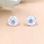 Silver Cubic Ziriconia Flower Stud White Stud Earring bridesmaid Floral Earring Handmade Gift Stud Pushback Solid 925 Gift
