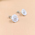 Silver Cubic Ziriconia Flower Stud White Stud Earring bridesmaid Floral Earring Handmade Gift Stud Pushback Solid 925 Gift