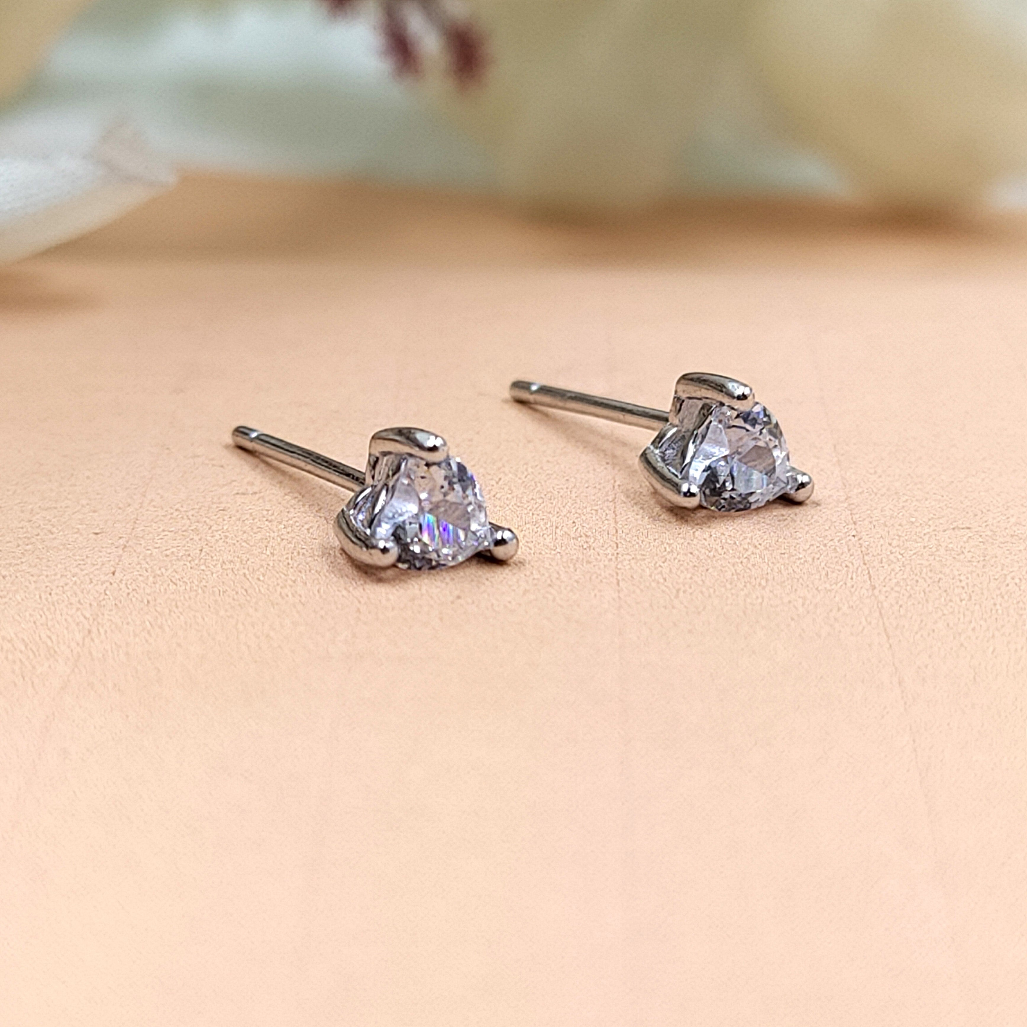 Heart Cut Diamond CZ 4 MM Stud Earring Soliatire Stud Minimalist Handmade Stud with Pushback 925 Silver Gift for Girlfriend Valentine