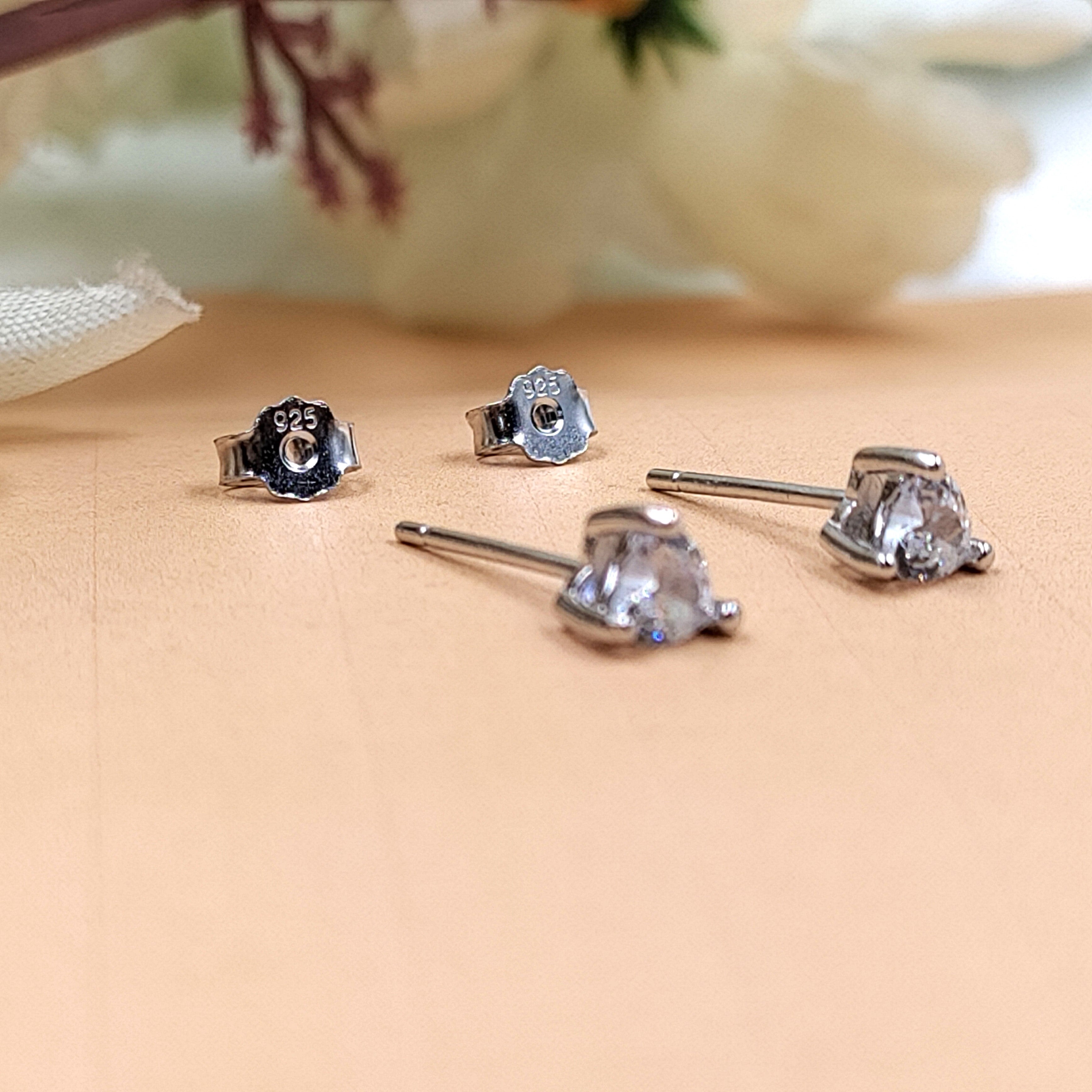 Heart Cut Diamond CZ 4 MM Stud Earring Soliatire Stud Minimalist Handmade Stud with Pushback 925 Silver Gift for Girlfriend Valentine