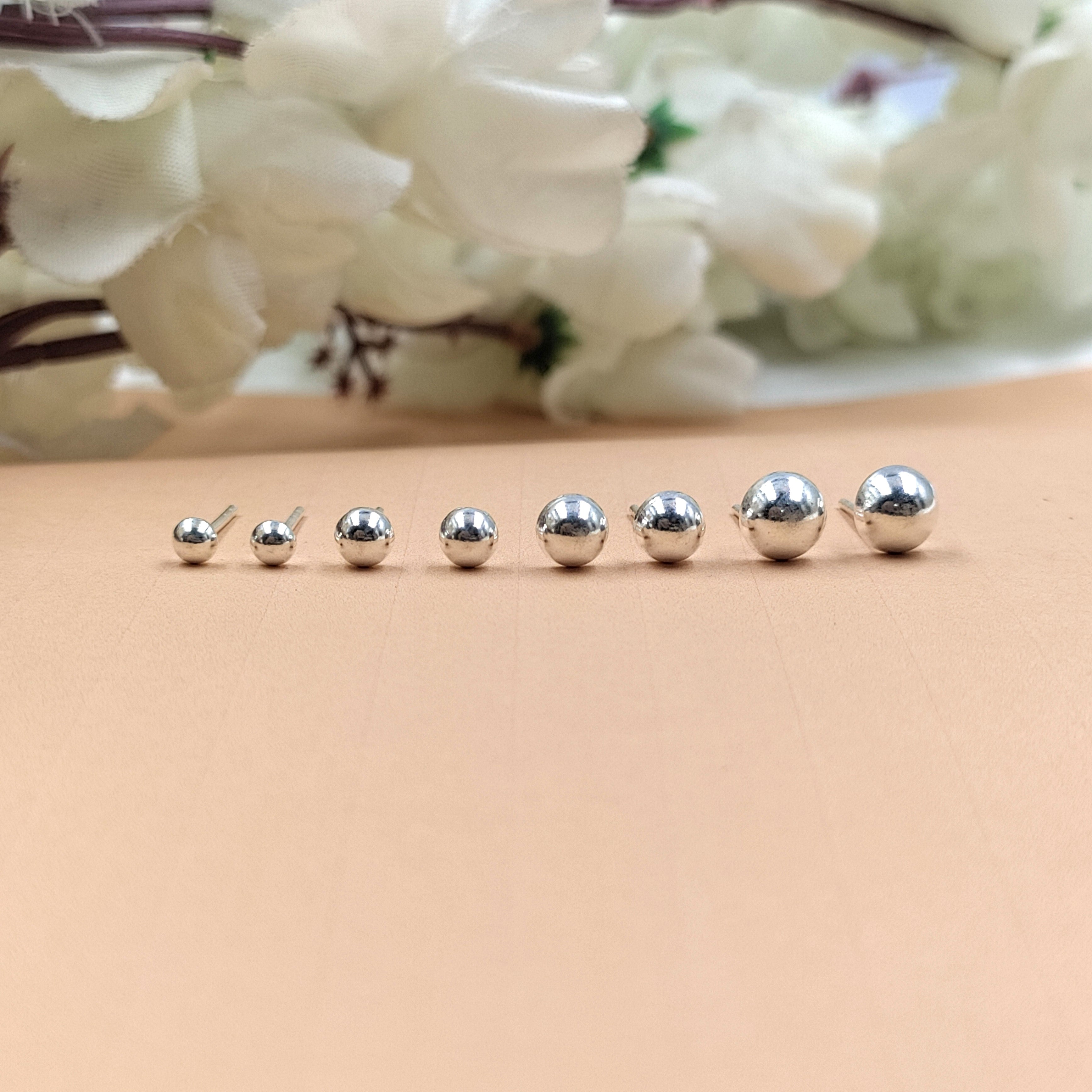 Solid Silver Round Stud Earrings Silver Stud Earrings Classic Minimal Art Handmade Gift 925 Silver Gift for Mother Sister