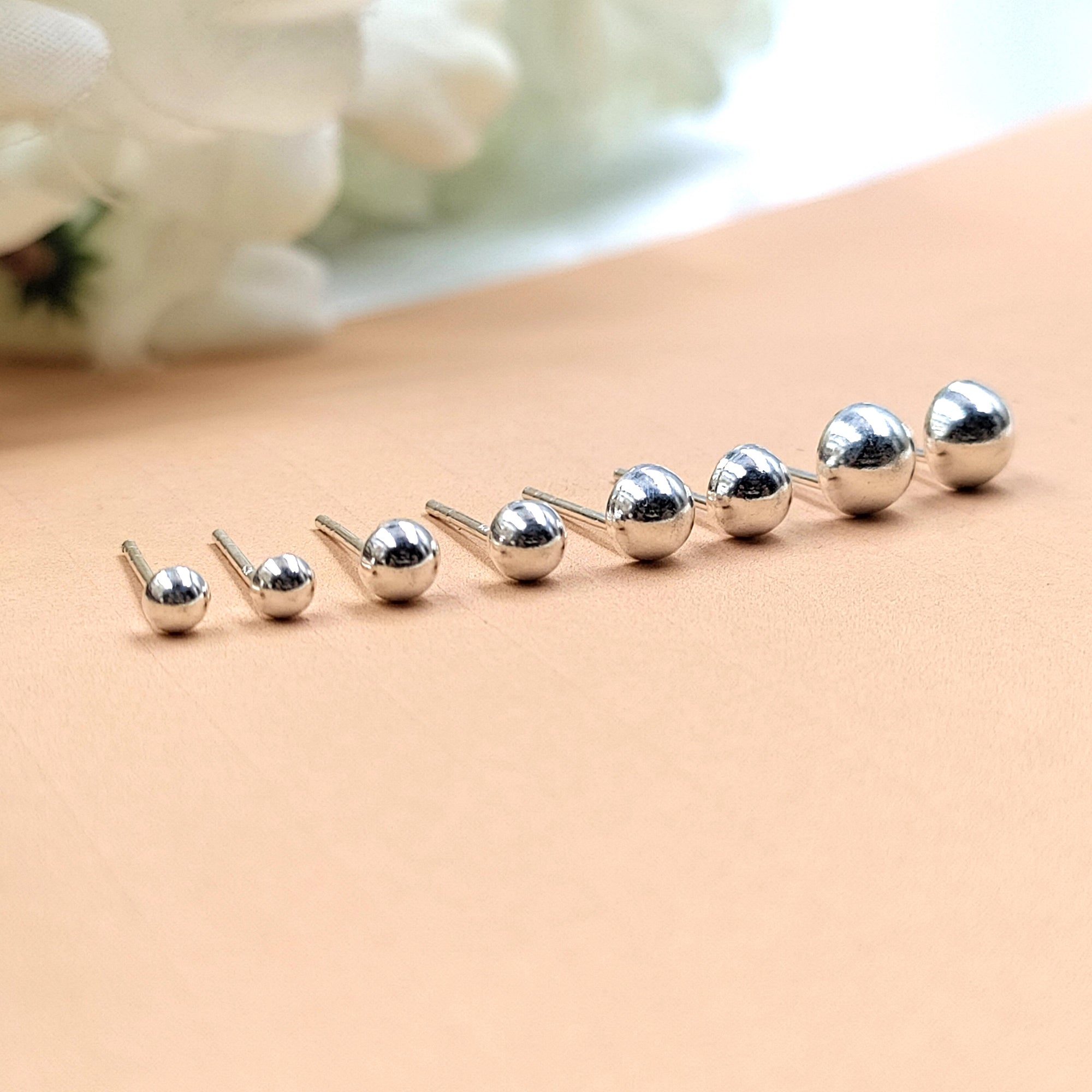 Solid Silver Round Stud Earrings Silver Stud Earrings Classic Minimal Art Handmade Gift 925 Silver Gift for Mother Sister