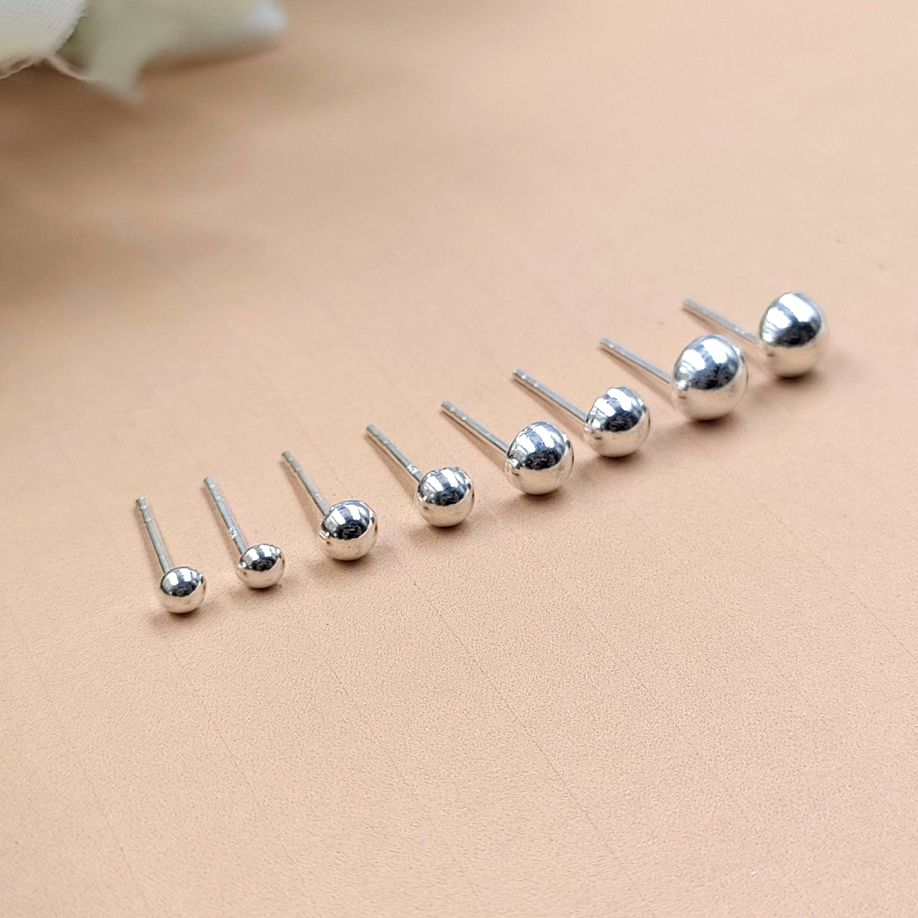 Solid Silver Round Stud Earrings Silver Stud Earrings Classic Minimal Art Handmade Gift 925 Silver Gift for Mother Sister