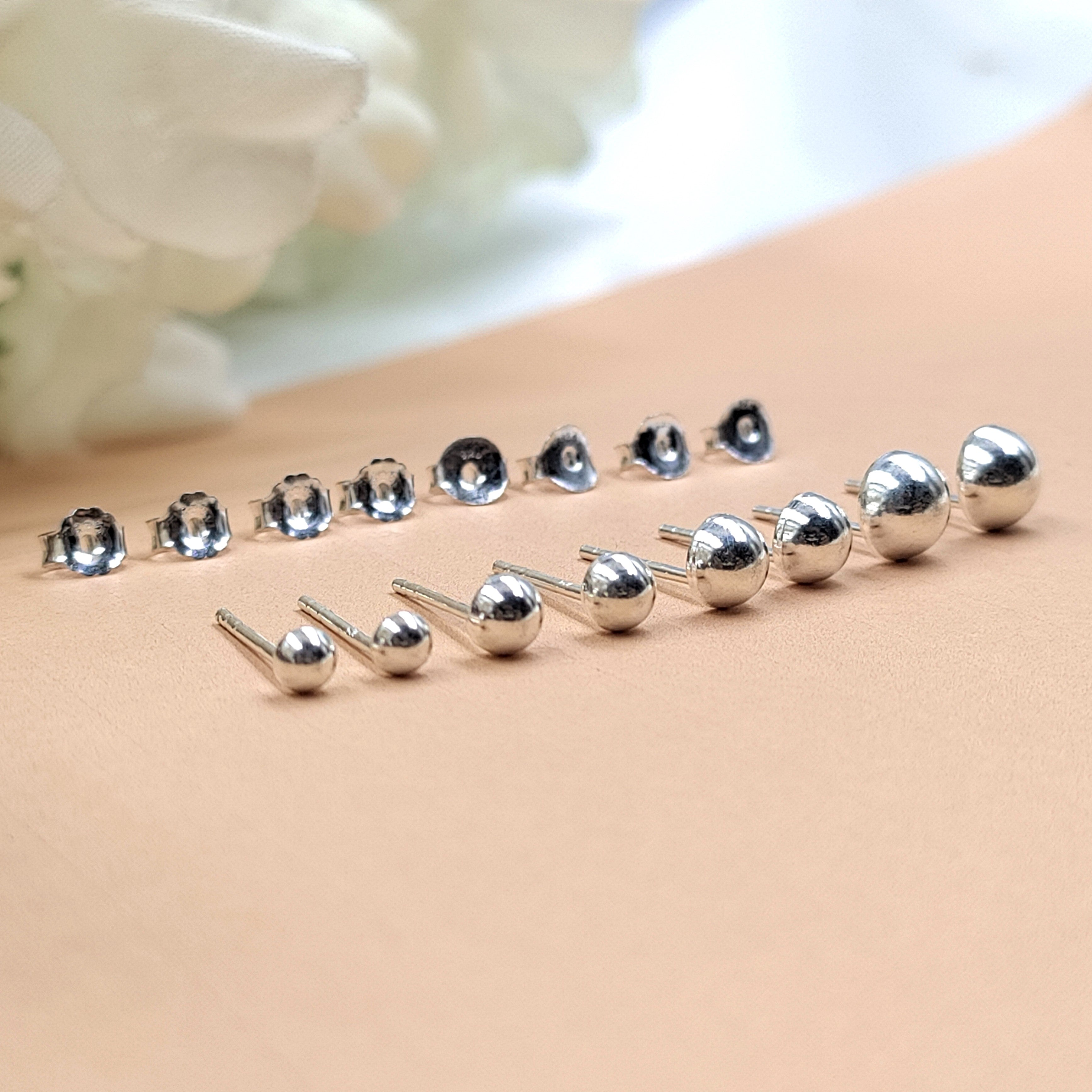 Solid Silver Round Stud Earrings Silver Stud Earrings Classic 925 Silver