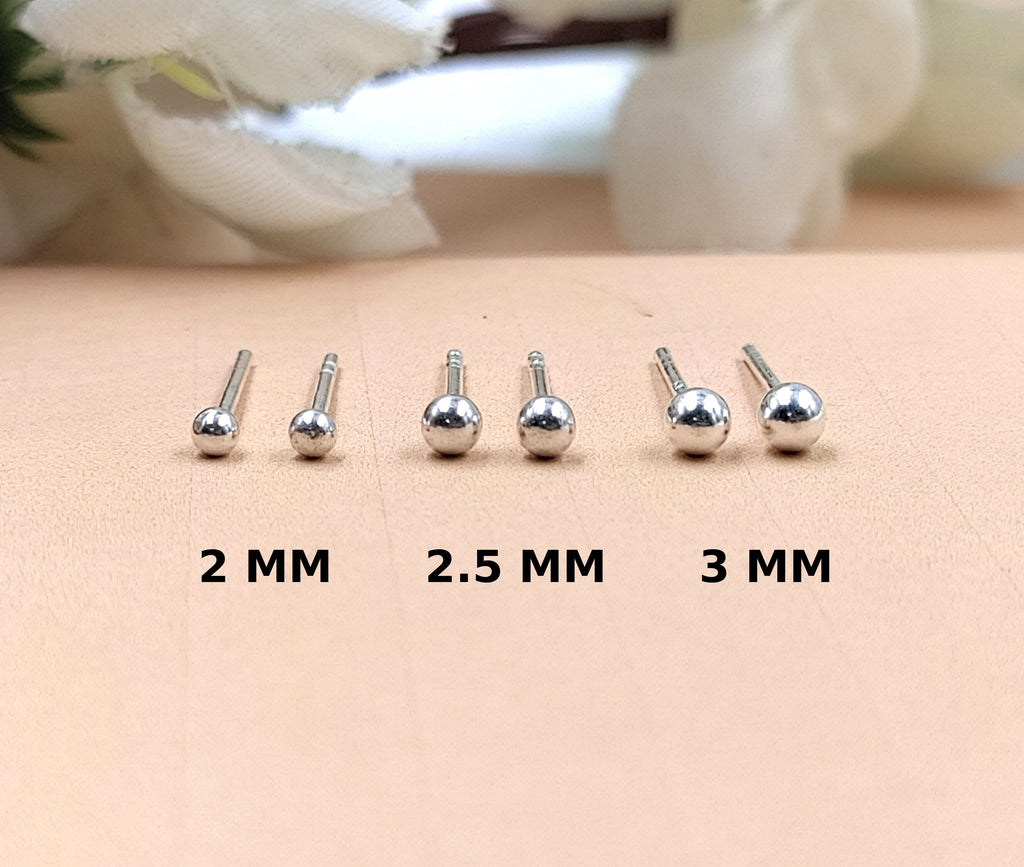 Solid Silver Round Ball Shape Stud Earrings Very tiny Little Stud Earrings Classic Minimal Art Handmade Gift 925 Silver Gift for her