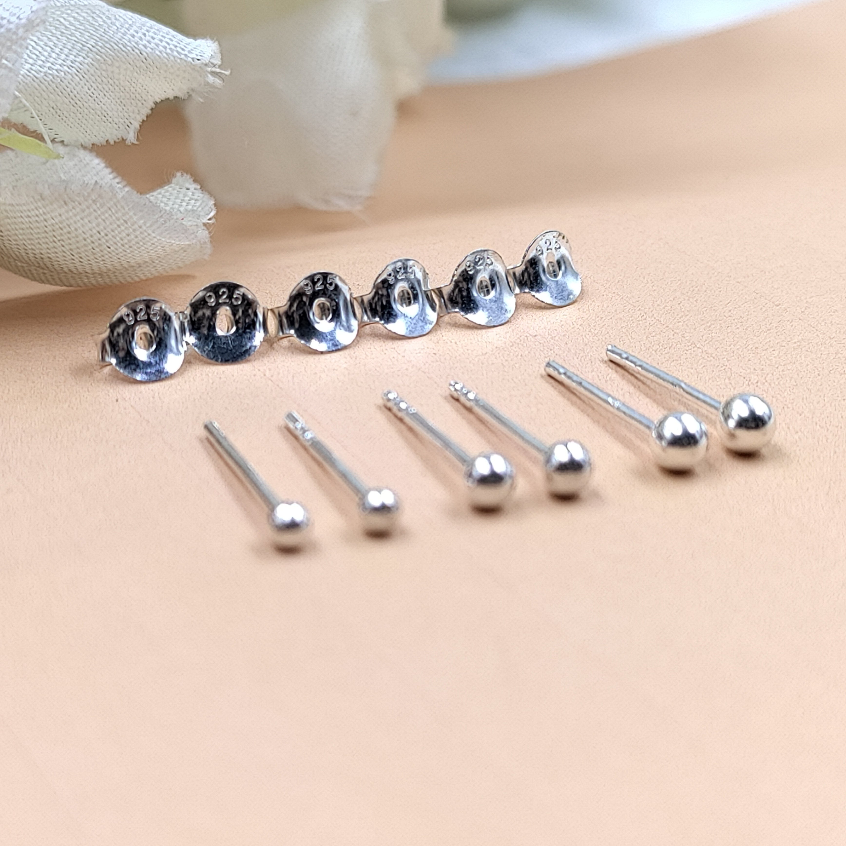 Solid Silver Round Ball Shape Stud Earrings Very tiny Little Stud Earrings Classic Minimal Art Handmade Gift 925 Silver Gift for her