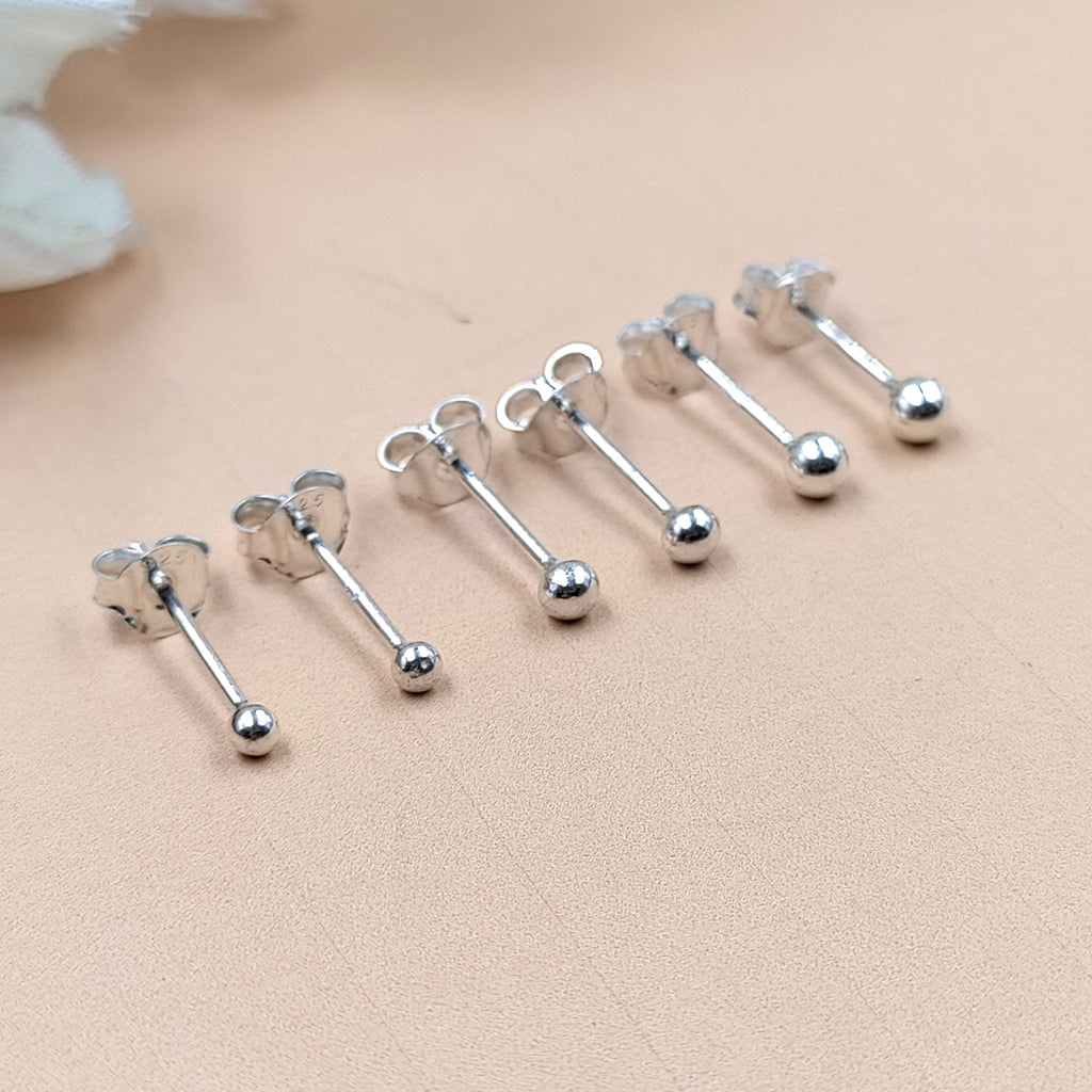 Solid Silver Round Ball Shape Stud Earrings Very tiny Little Stud Earrings Classic Minimal Art Handmade Gift 925 Silver Gift for her