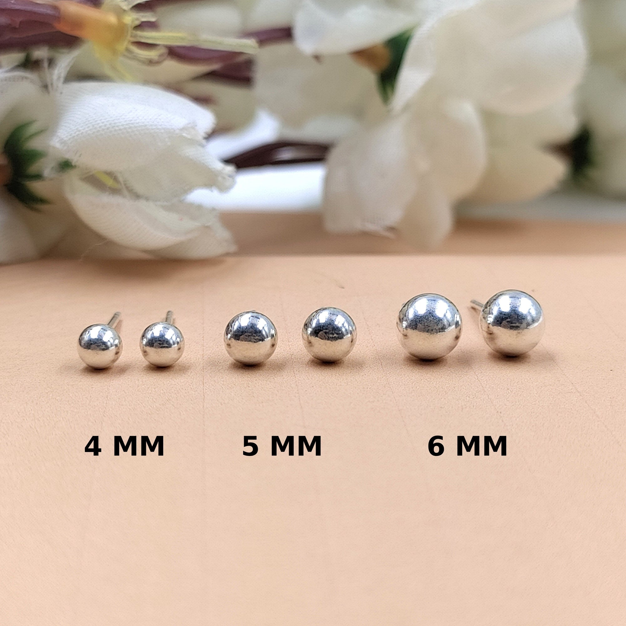 Solid Silver Round Ball Shape Stud Earrings Stud Earrings Classic Minimal Art Handmade Gift 925 Silver Gift for her