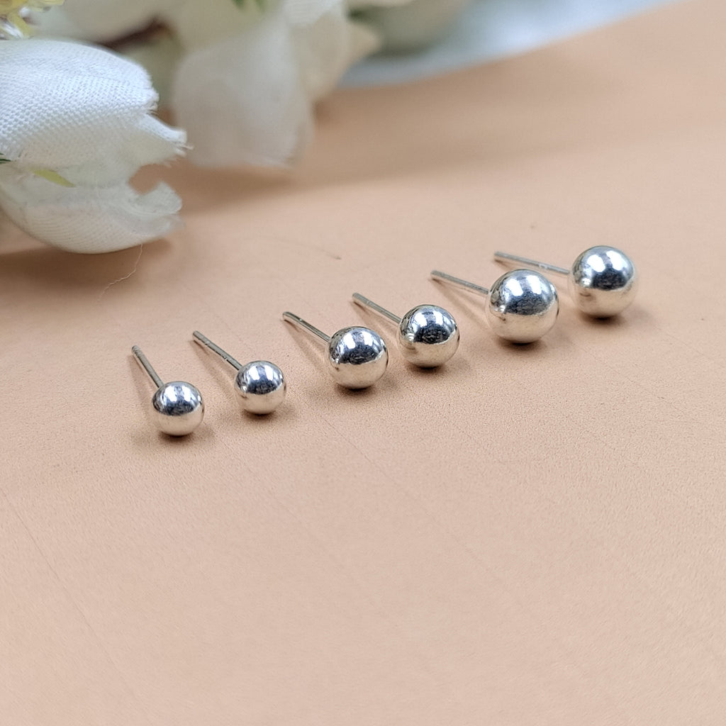 Solid Silver Round Ball Shape Stud Earrings Stud Earrings Classic925 Silver