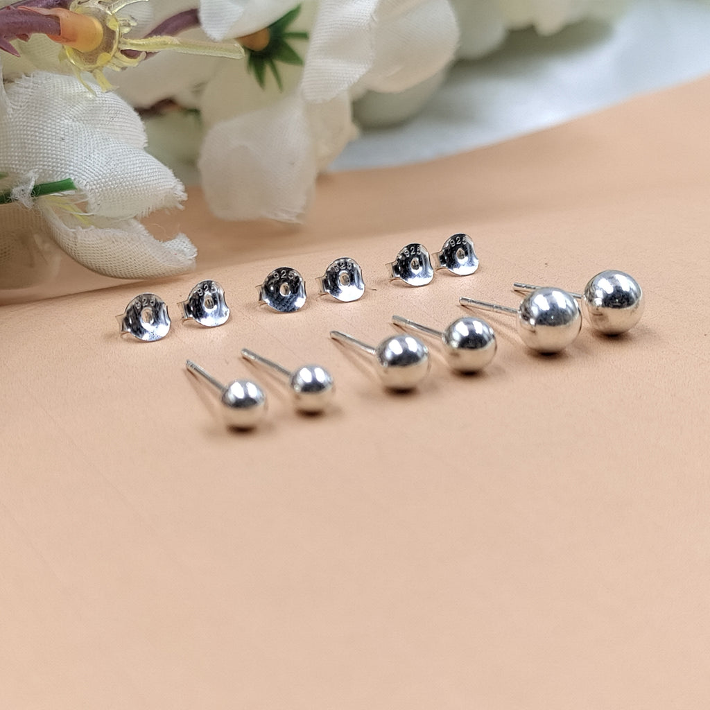 Solid Silver Round Ball Shape Stud Earrings Stud Earrings Classic925 Silver