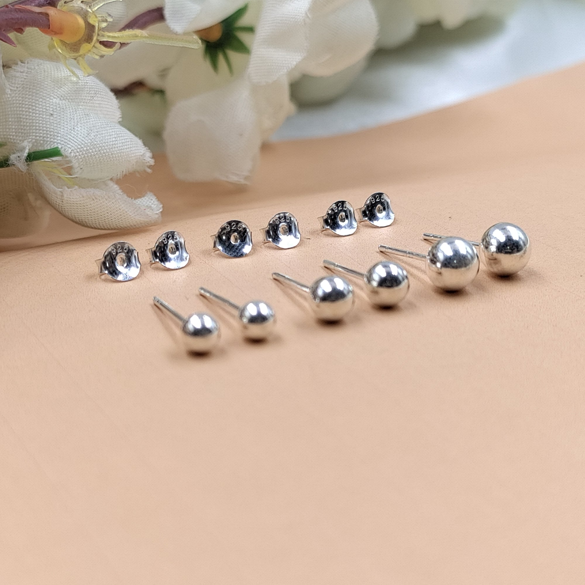 Solid Silver Round Ball Shape Stud Earrings Stud Earrings Classic Minimal Art Handmade Gift 925 Silver Gift for her