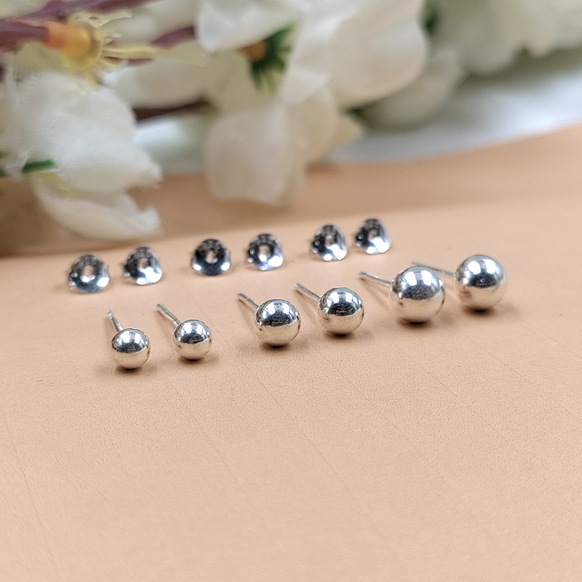 Solid Silver Round Ball Shape Stud Earrings Stud Earrings Classic Minimal Art Handmade Gift 925 Silver Gift for her