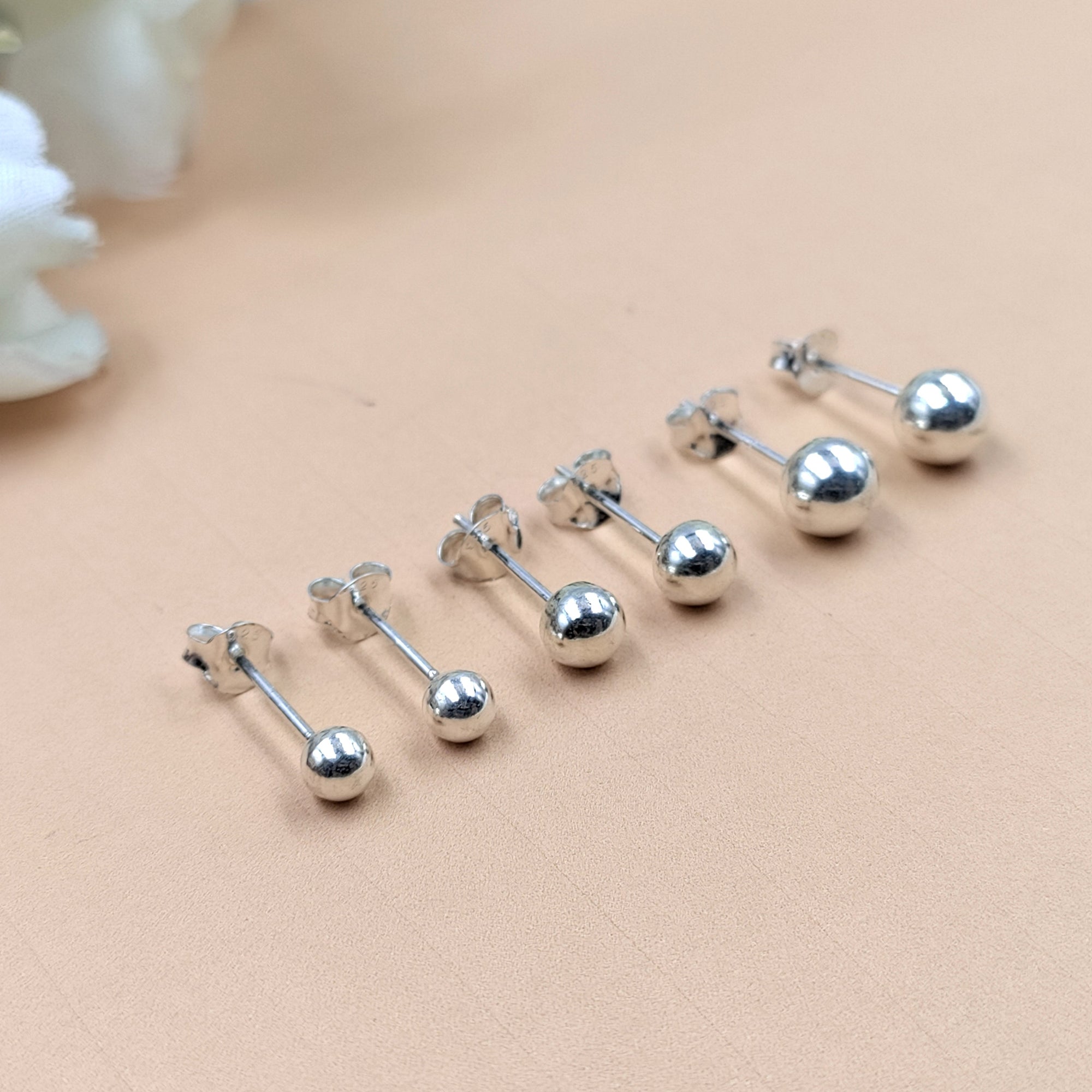 Solid Silver Round Ball Shape Stud Earrings Stud Earrings Classic Minimal Art Handmade Gift 925 Silver Gift for her