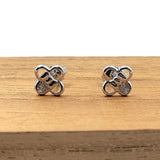Sterling Silver 925 Flower Shape with Bow Design Studs Earrings CZ Diamonds Minimalist Handmade Cute Gift Studs with Push back