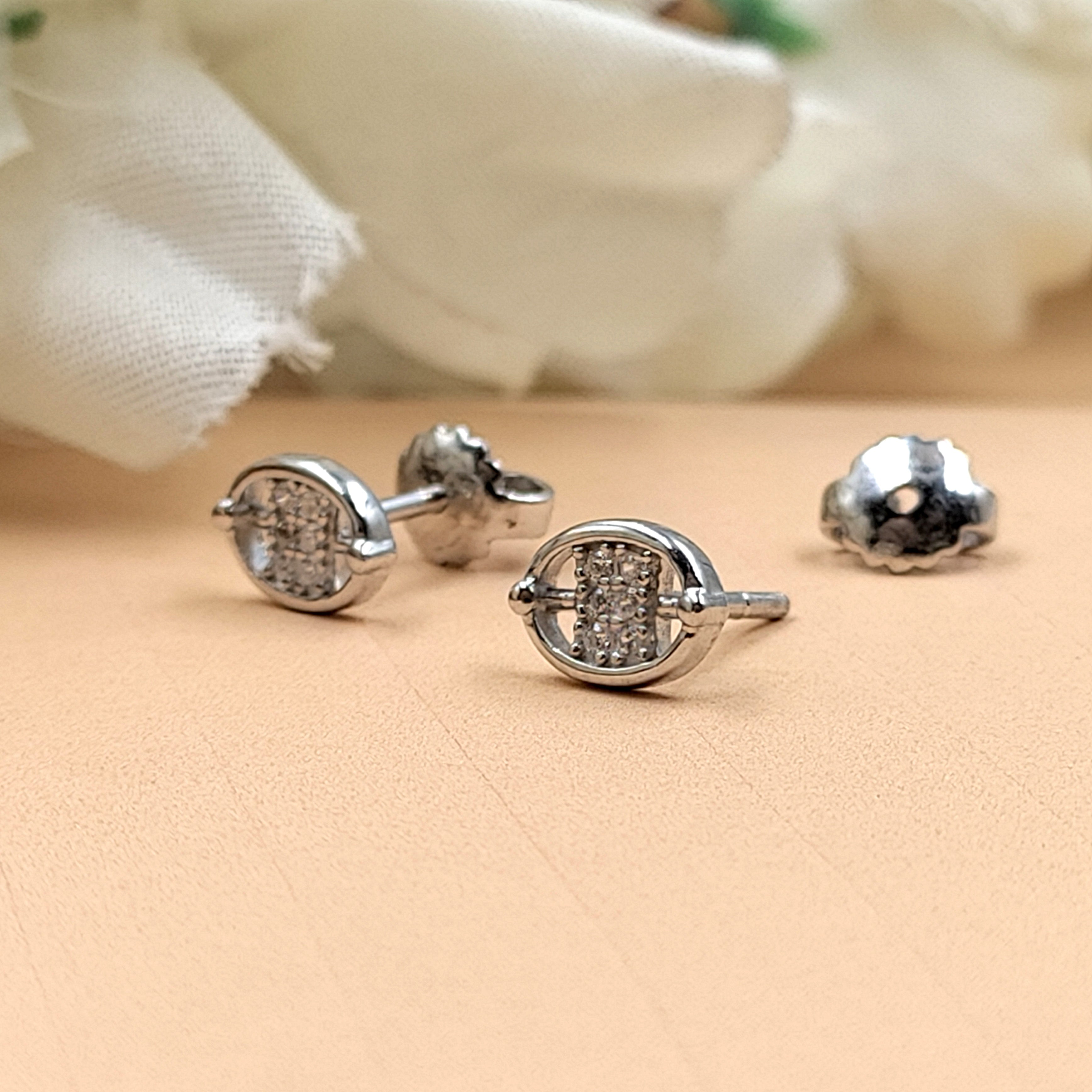 925 Sterling Silver Unique Dainty Oval Cubic Zirconia Stud Earrings Minimalist Handmade Cute Anniversary Gift Studs with Push back