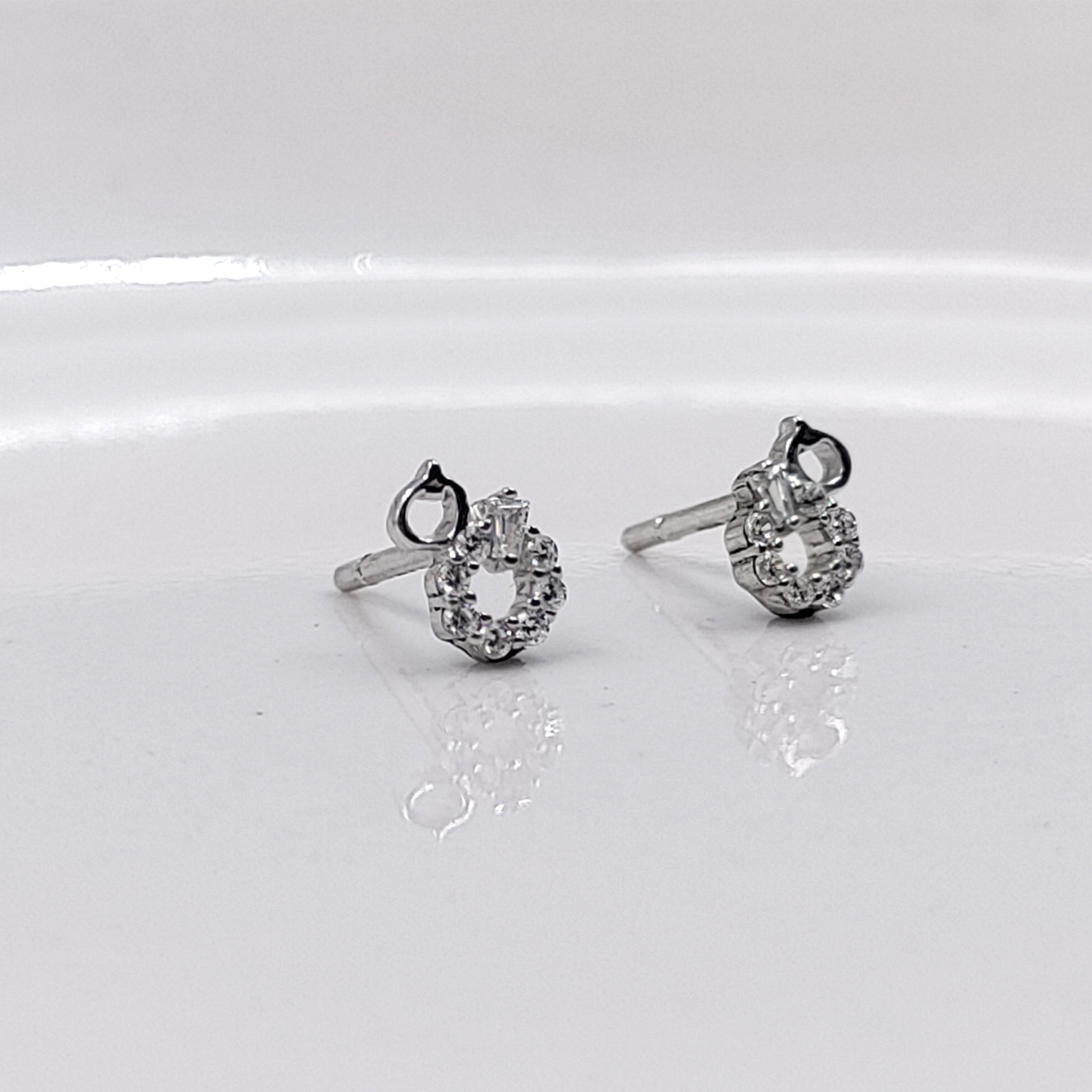 925 Sterling Silver Pretty Dainty Unique Design Cubic Zirconia Stud Earrings Minimalist Handmade Cute Anniversary Gift Studs with Push back