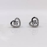 925 Sterling Silver Unique Dainty Heart and Flower Stud Earrings Cubic Zirconia Minimalist Handmade Cute Gift Studs with Push back