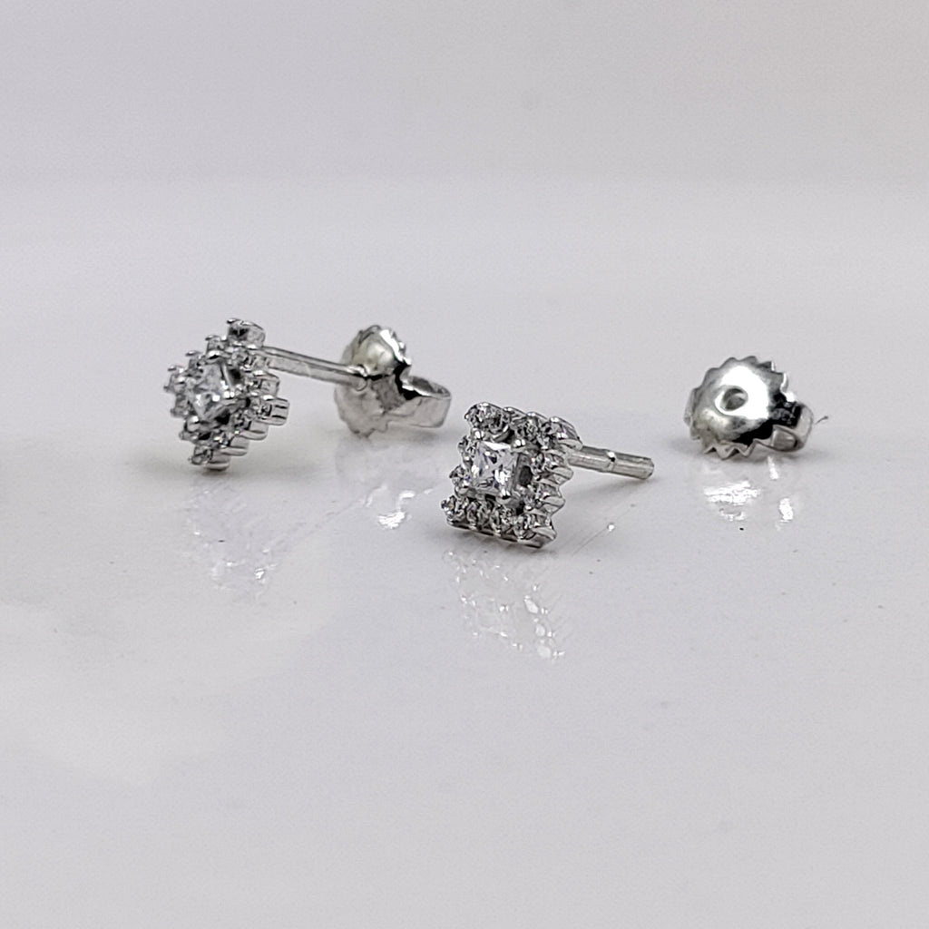 925 Sterling Silver Dainty Beautifull Square Cubic Zirconia Stud Earrings Minimalist Daimond Handmade Cute Gift Studs with Push back