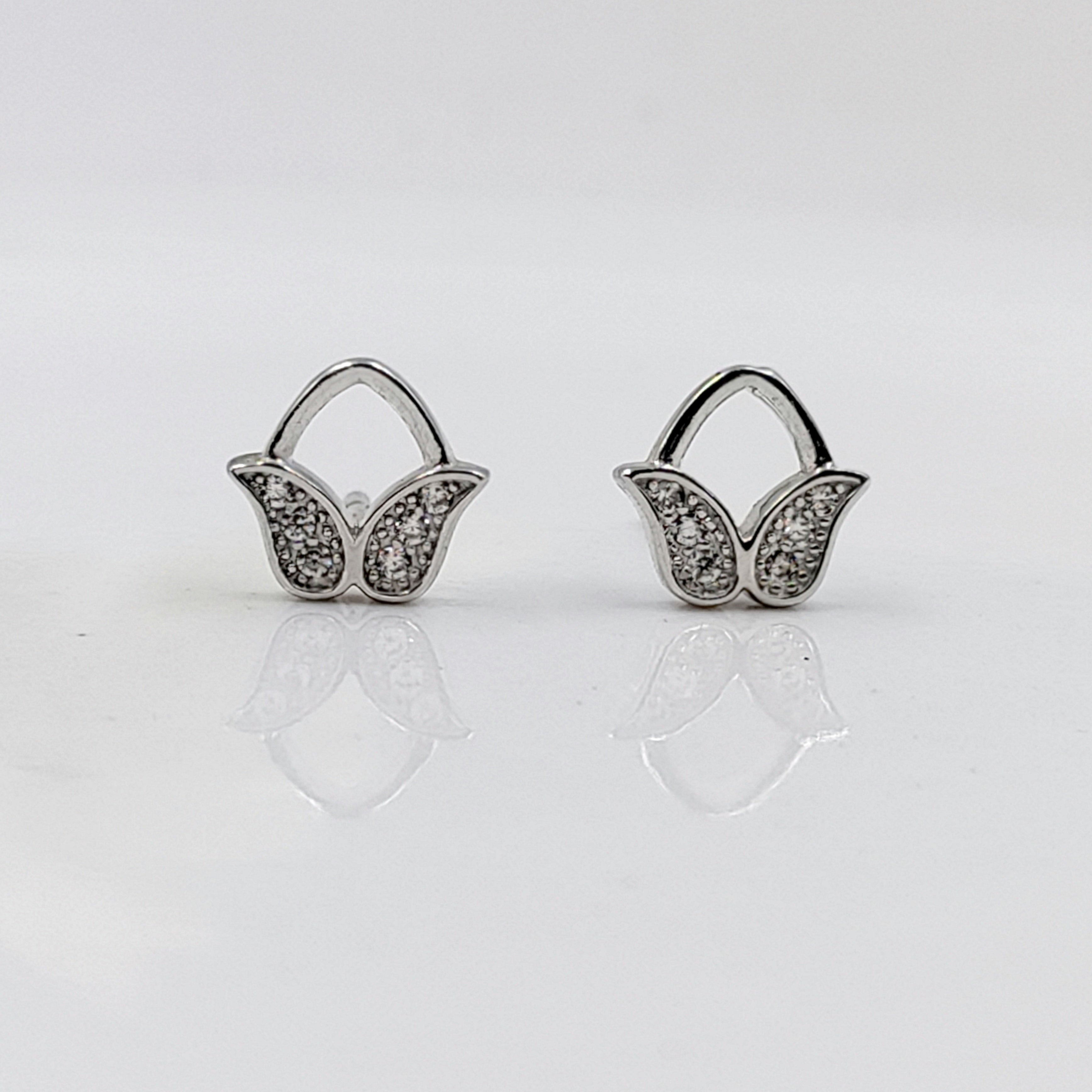 925 Sterling Silver Dainty Beautifull Flower Petal Cubic Zirconia Stud Earrings Minimalist Daimond Handmade Cute Gift Studs with Push back