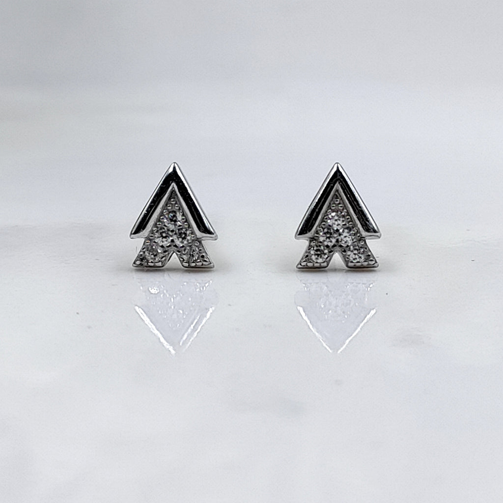 925 Sterling Silver A Symbol Double V Stud Earrings Studs Earring CZ Sparkle Studs Cubic zirconia Minimalist Handmade Studs with Push back