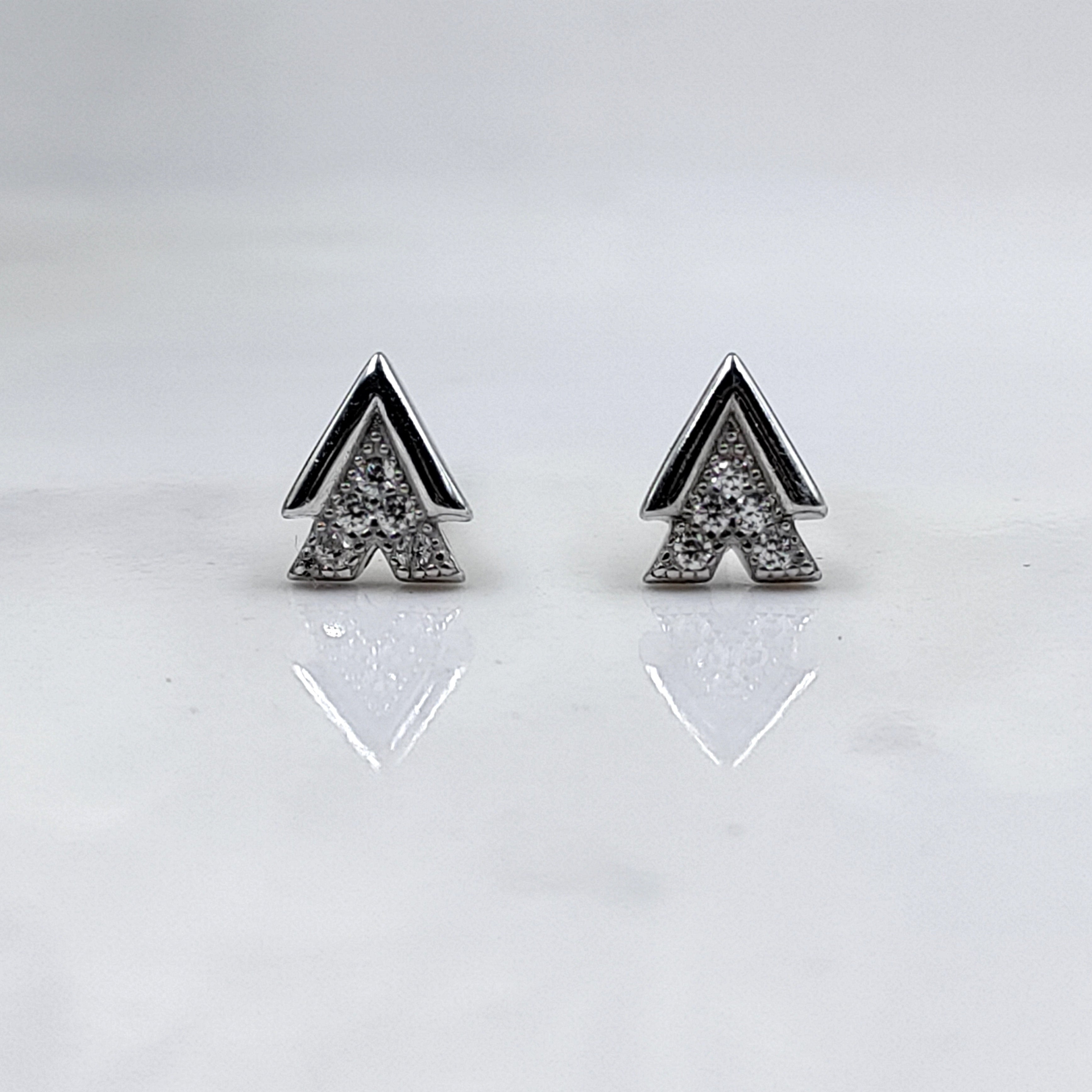 925 Sterling Silver A Symbol Double V Stud Earrings Studs Earring CZ Sparkle Studs Cubic zirconia Minimalist Handmade Studs with Push back