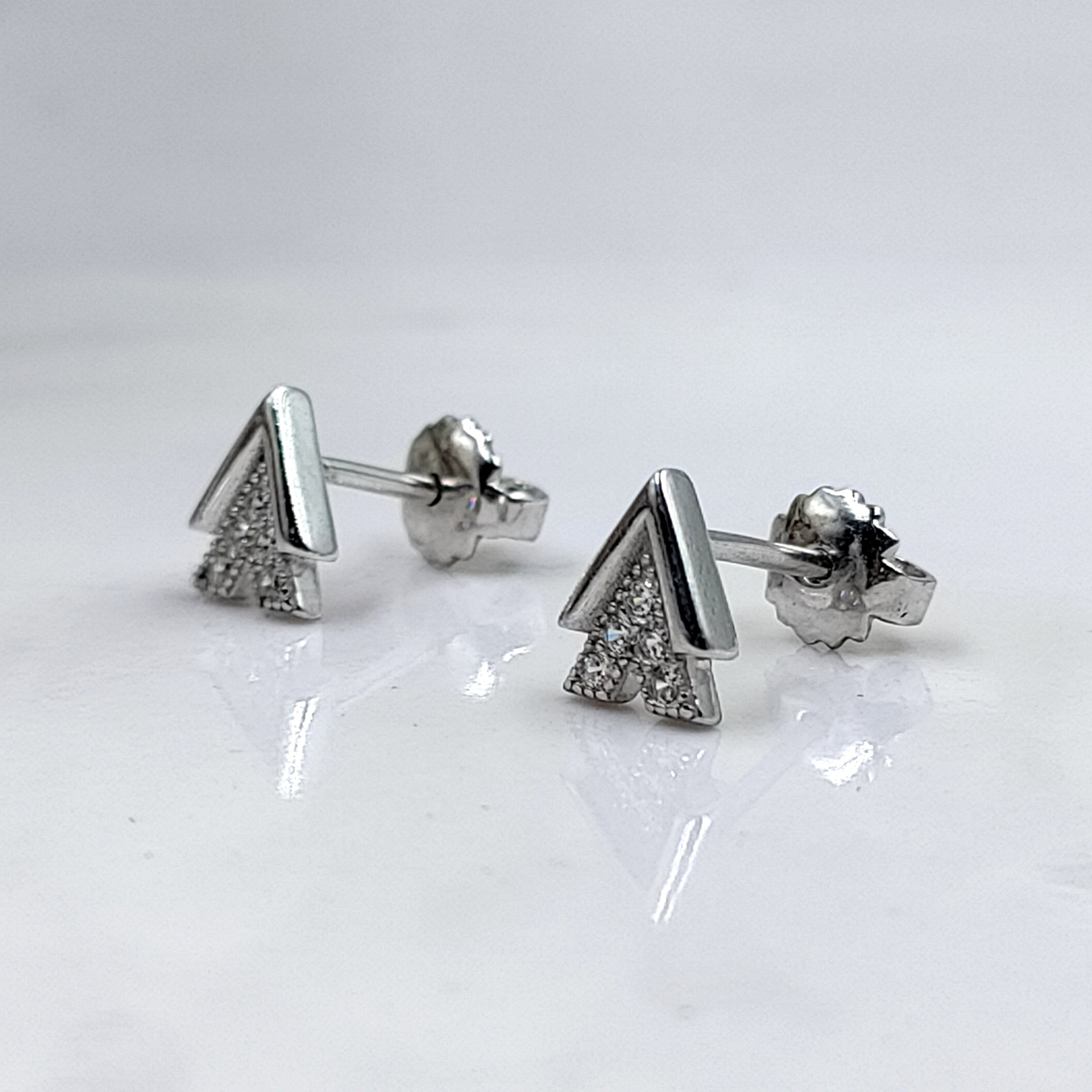 925 Sterling Silver A Symbol Double V Stud Earrings Studs Earring CZ Sparkle Studs Cubic zirconia Minimalist Handmade Studs with Push back