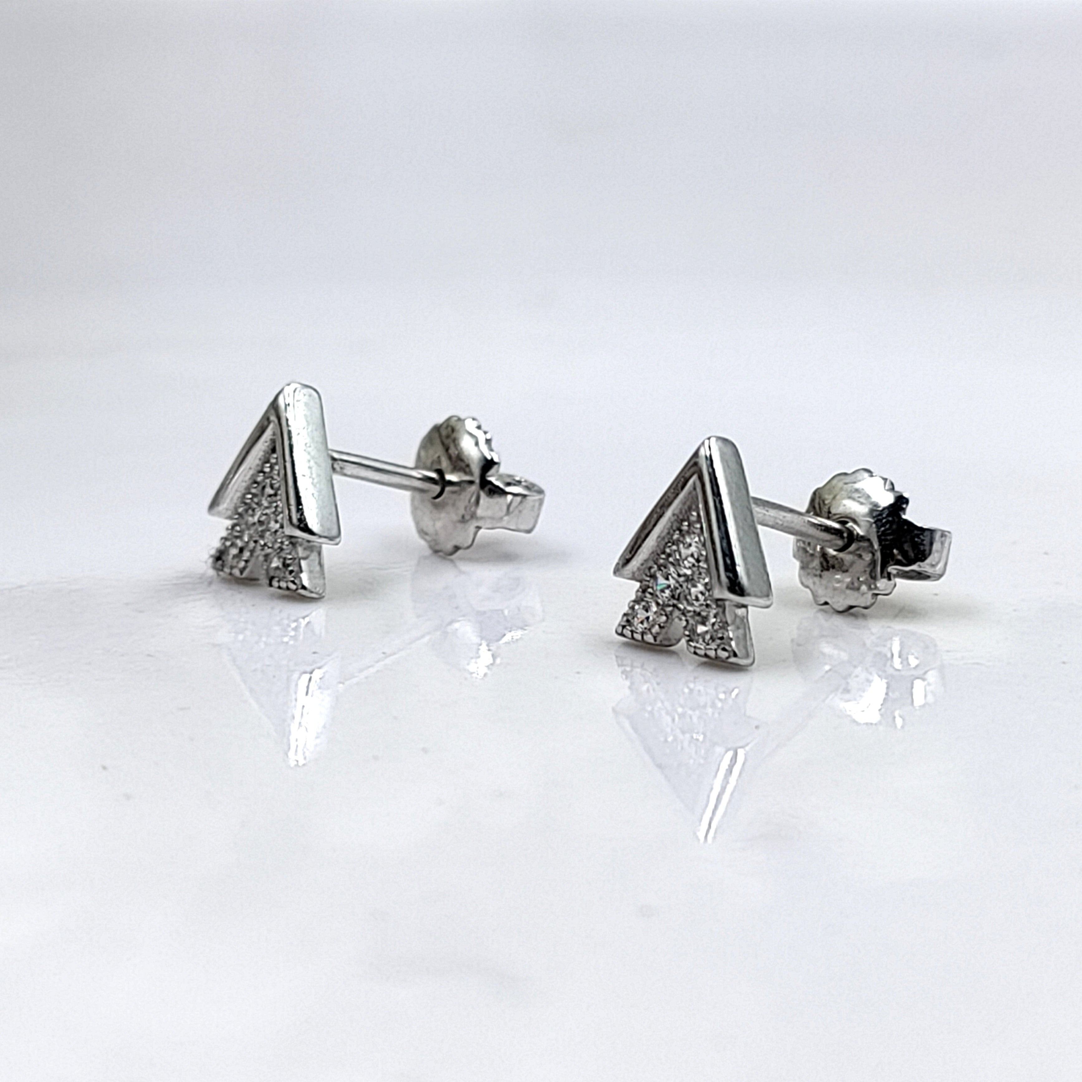 925 Sterling Silver A Symbol Double V Stud Earrings Studs Earring CZ Sparkle Studs Cubic zirconia Minimalist Handmade Studs with Push back