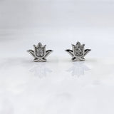 925 Sterling Silver Pretty Lotus Flower Design Stud Earrings Every Day Wear CZ Diamonds Minimalist Handmade Gift Studs with Push back