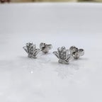 925 Sterling Silver Pretty Lotus Flower Design Stud Earrings Every Day Wear CZ Diamonds Minimalist Handmade Gift Studs with Push back