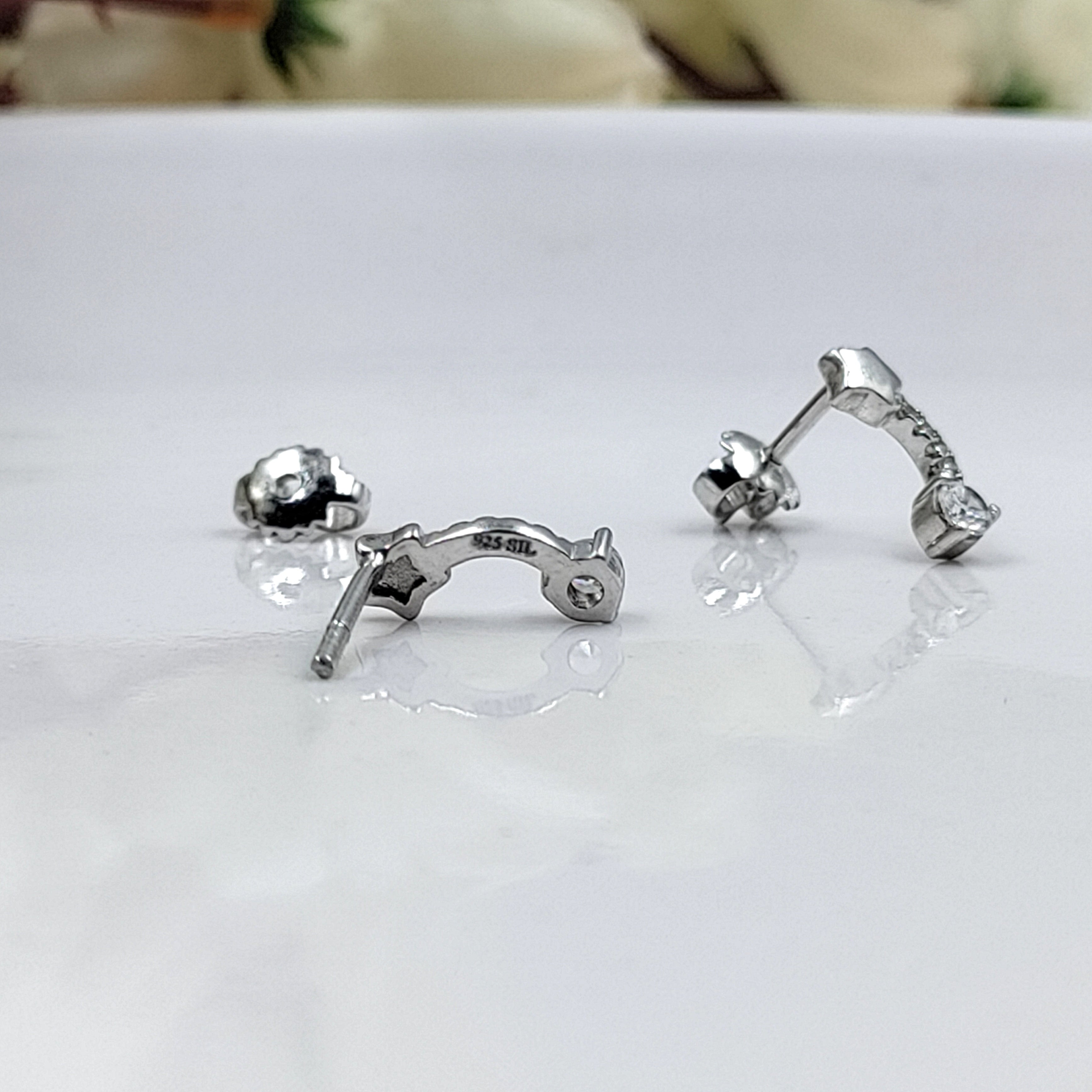 925 Sterling Silver Sparkle Star Studs Earrings CZ Diamonds Starburst Stud Minimalist Handmade Studs with Push back