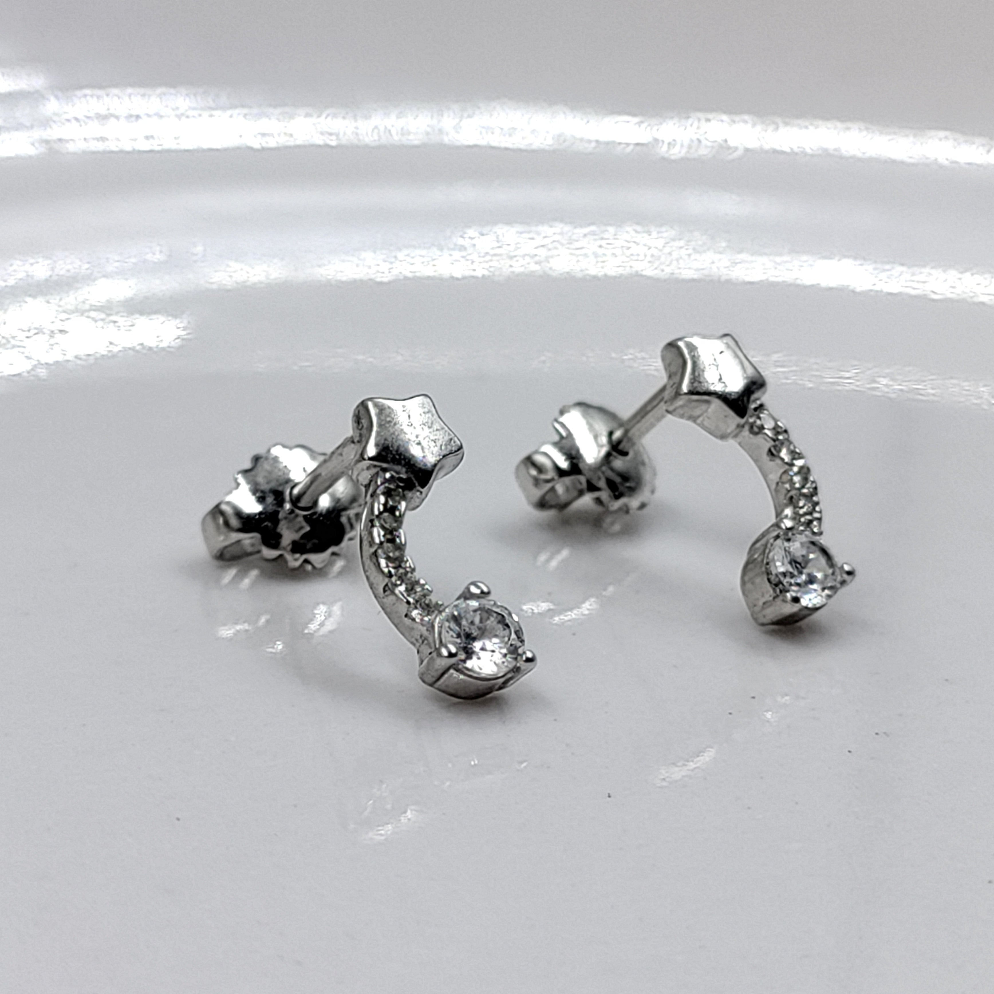 925 Sterling Silver Sparkle Star Studs Earrings CZ Diamonds Starburst Stud Minimalist Handmade Studs with Push back