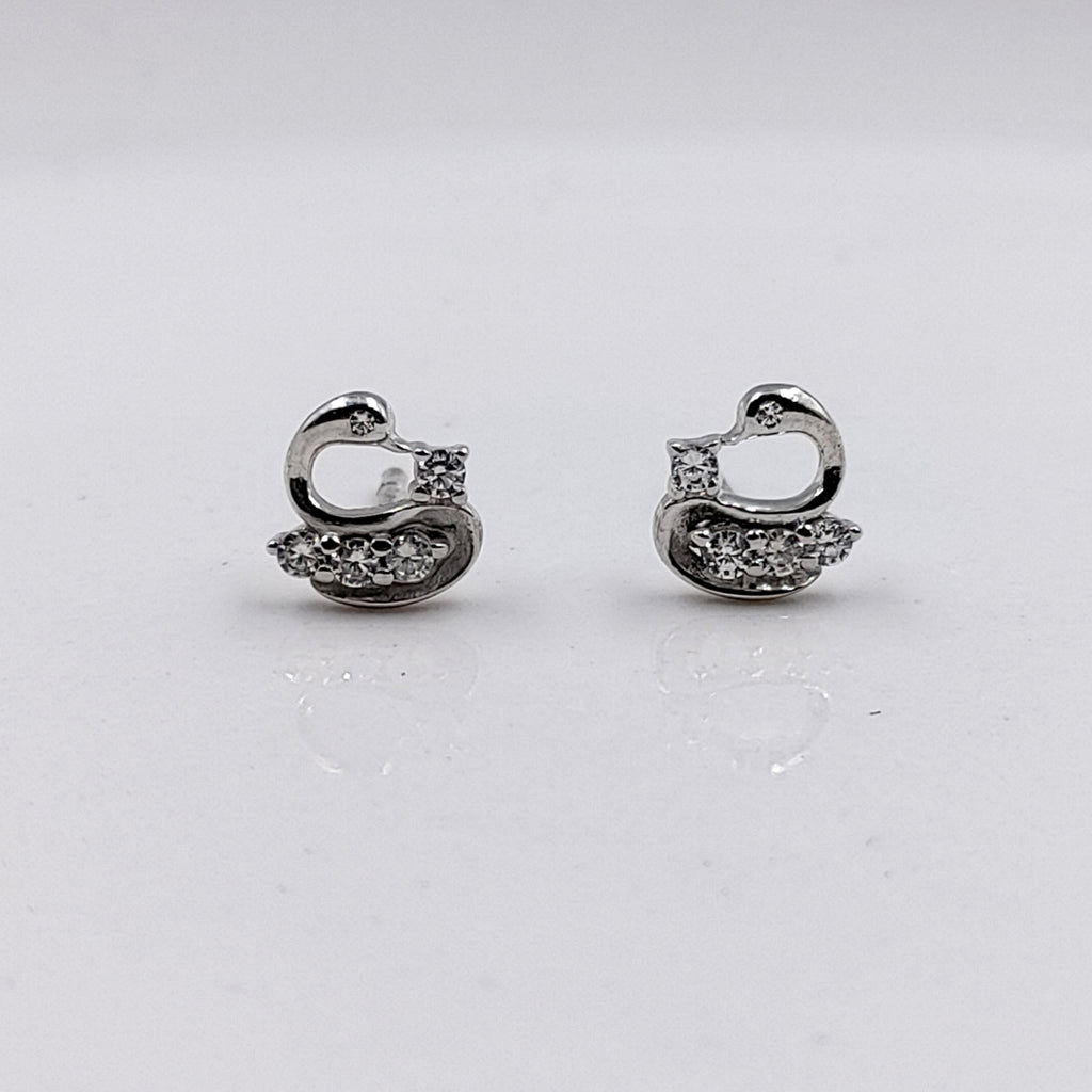 925 Sterling Silver Cute Swan Stud Earrings Cubic Zirconia Swan Ear Stud with Push back