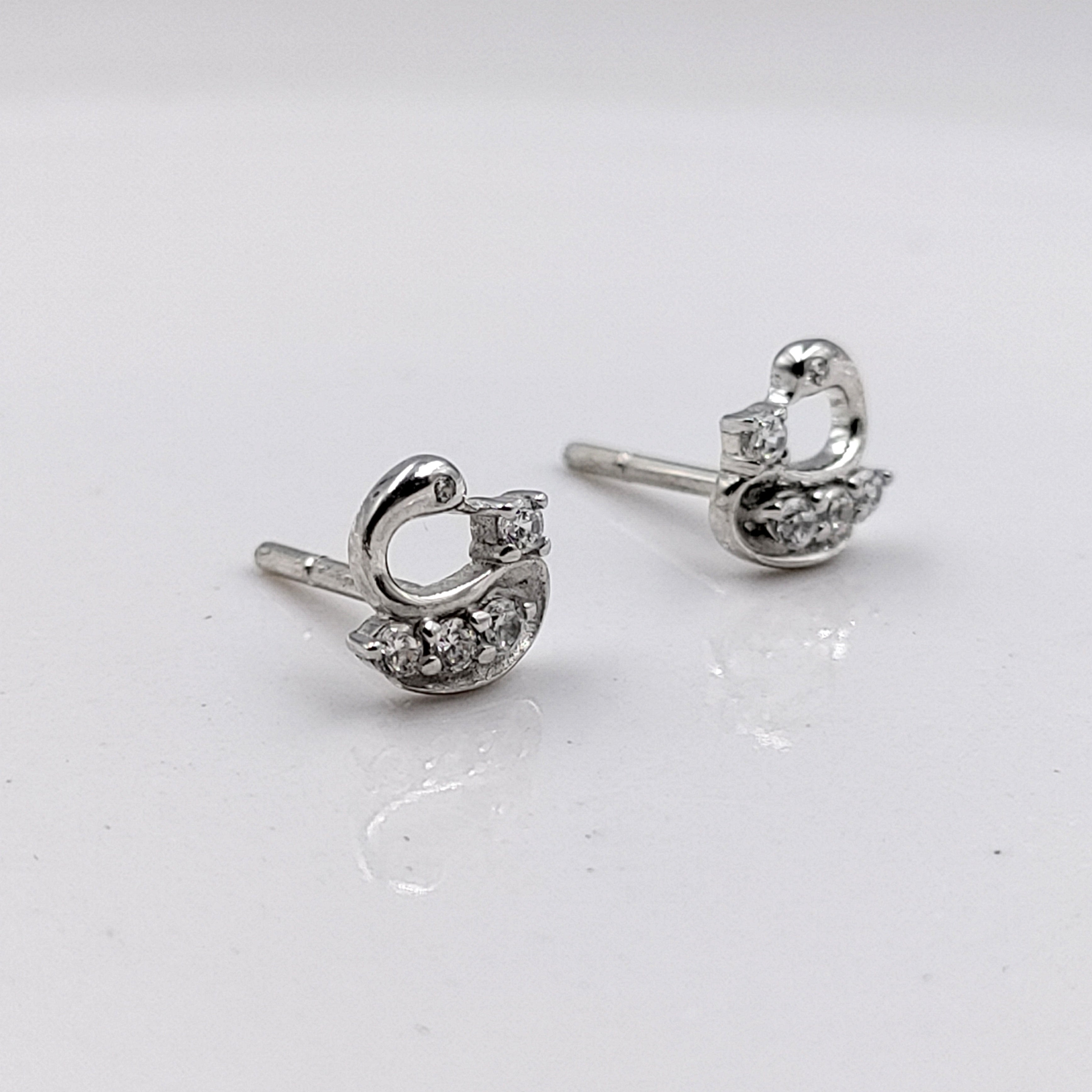 925 Sterling Silver Cute Swan Stud Earrings Cubic Zirconia Swan Ear Stud with Push back