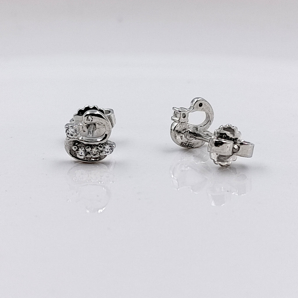 925 Sterling Silver Cute Swan Stud Earrings Cubic Zirconia Swan Ear Stud with Push back