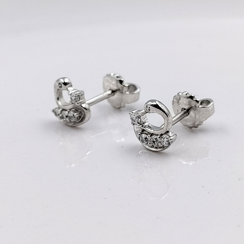 925 Sterling Silver Cute Swan Stud Earrings Cubic Zirconia Swan Ear Stud with Push back