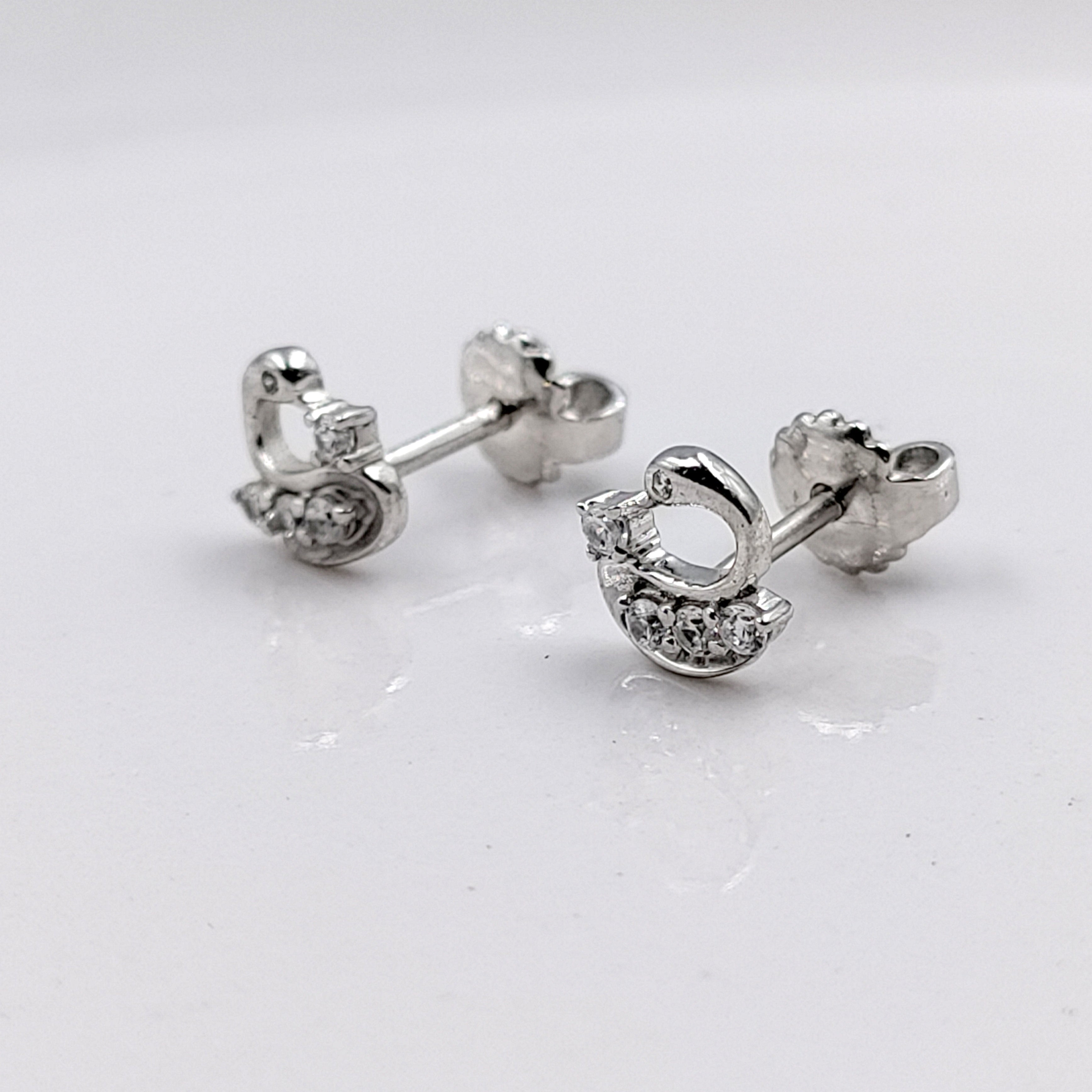 925 Sterling Silver Cute Swan Stud Earrings Cubic Zirconia Swan Ear Stud with Push back