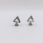 Sterling Silver 925 Pyramid Dual Triangle Studs Earrings Every Day Wear Unisex CZ Diamonds Minimalist Handmade Gift Studs with Push Back