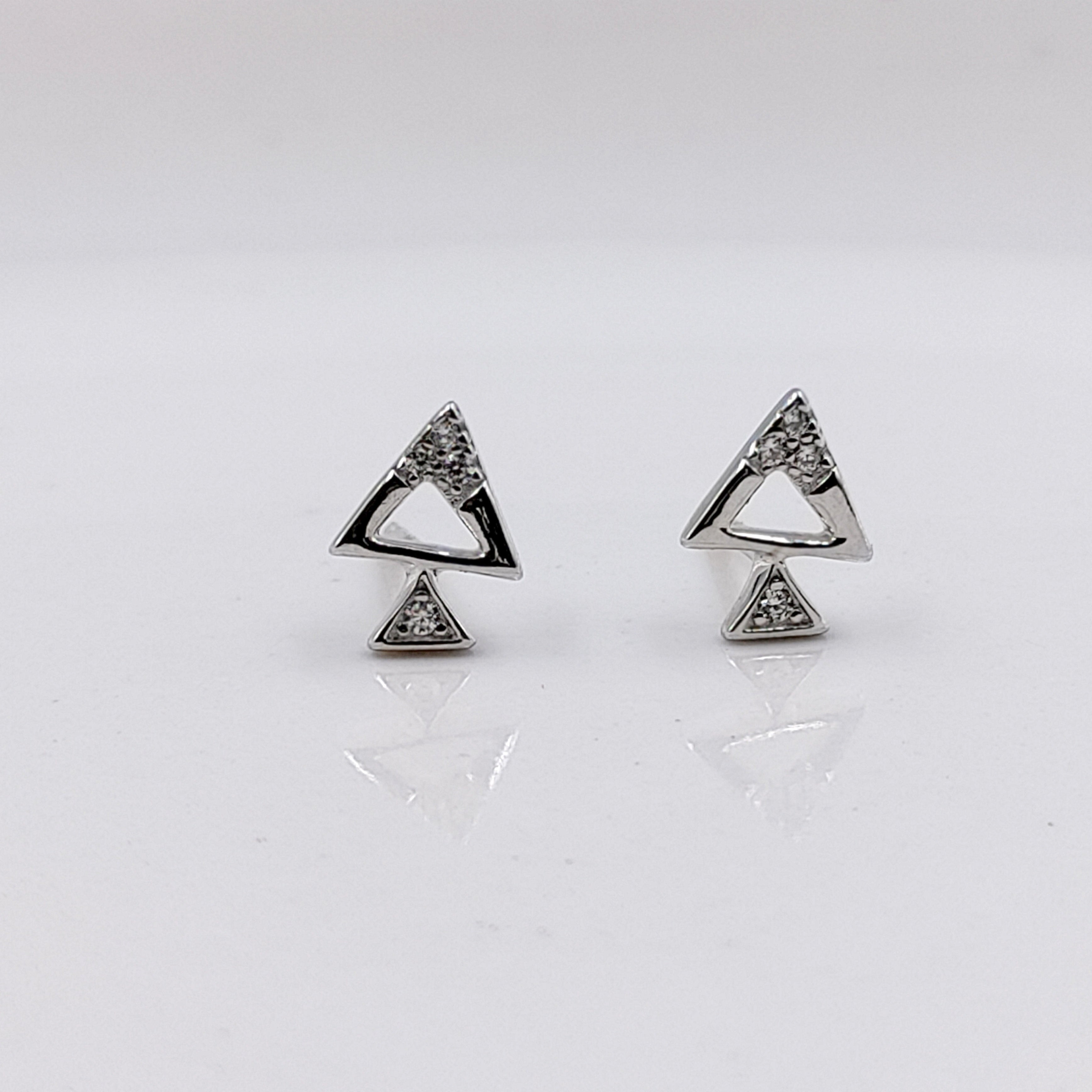 Sterling Silver 925 Pyramid Dual Triangle Studs Earrings Every Day Wear Unisex CZ Diamonds Minimalist Handmade Gift Studs with Push Back