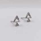 Sterling Silver 925 Pyramid Dual Triangle Studs Earrings Every Day Wear Unisex CZ Diamonds Minimalist Handmade Gift Studs with Push Back